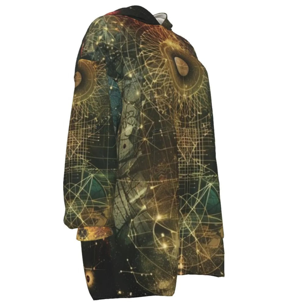 Celestial Alchemy Sherpa Fleece Hoodie, Sacred Geometry Zip-Up with Cosmic Energy & Ultra Soft Lining