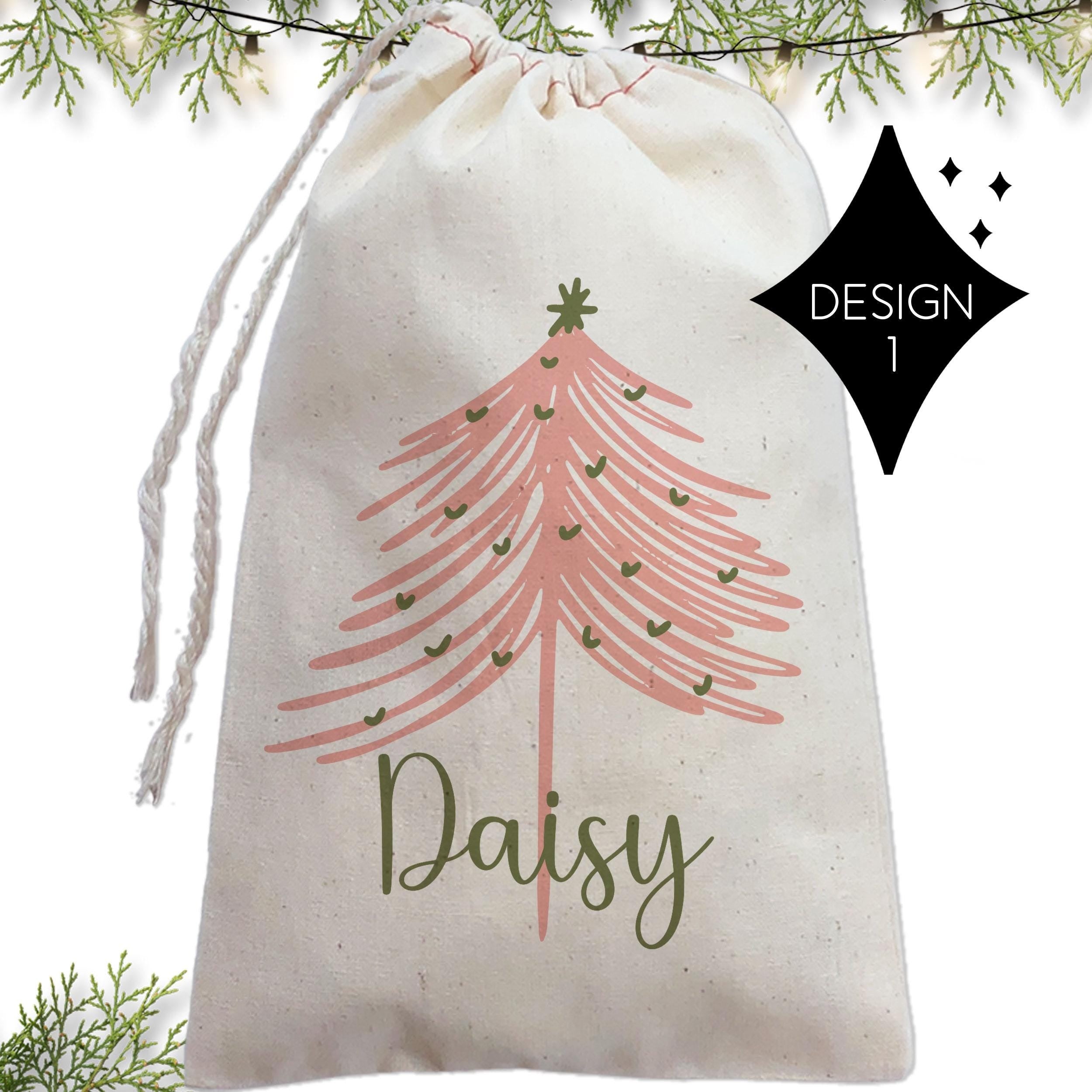 Boho Christmas Bag with Name, Personalized Holiday Favor Santa Sack, Xmas Hangover Kit, Chic Holiday Bachelorette Party Favor, Gift Sack