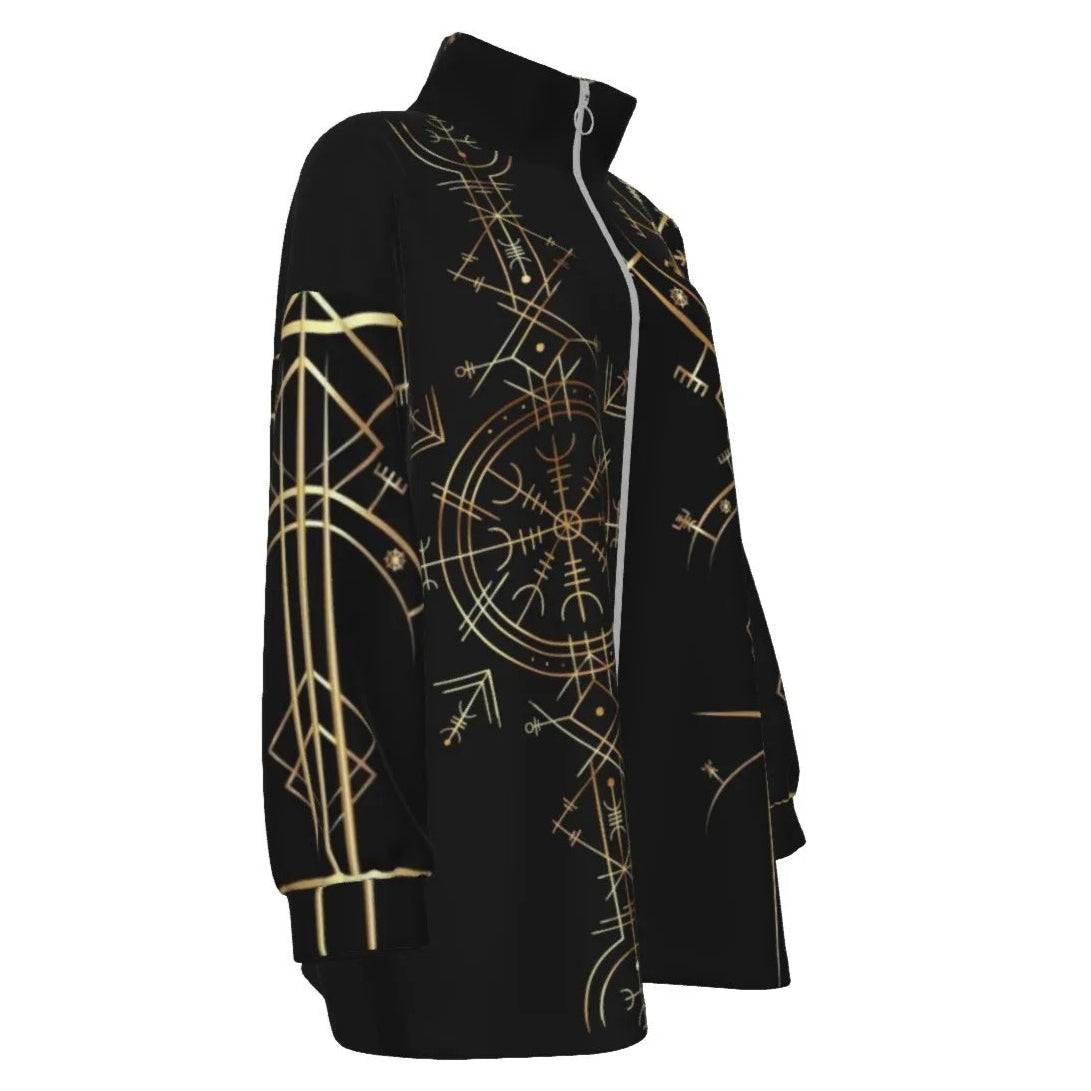 Viking Vegvisir Mysticism Women’s Coat, Norse Compass Viking Jacket, Nordic Rune Outerwear, Viking Sacred Geometry Fashion
