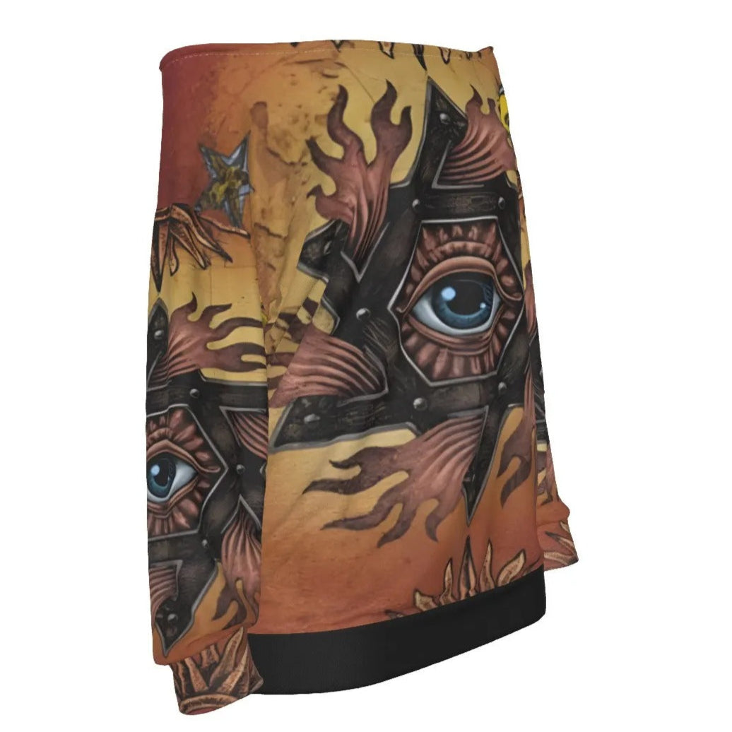 Women’s Mystic Mandala Off-Shoulder Shirt, Sacred Geometry Cosmic Eye Top, Psychedelic Sun Boho Festival Clothing