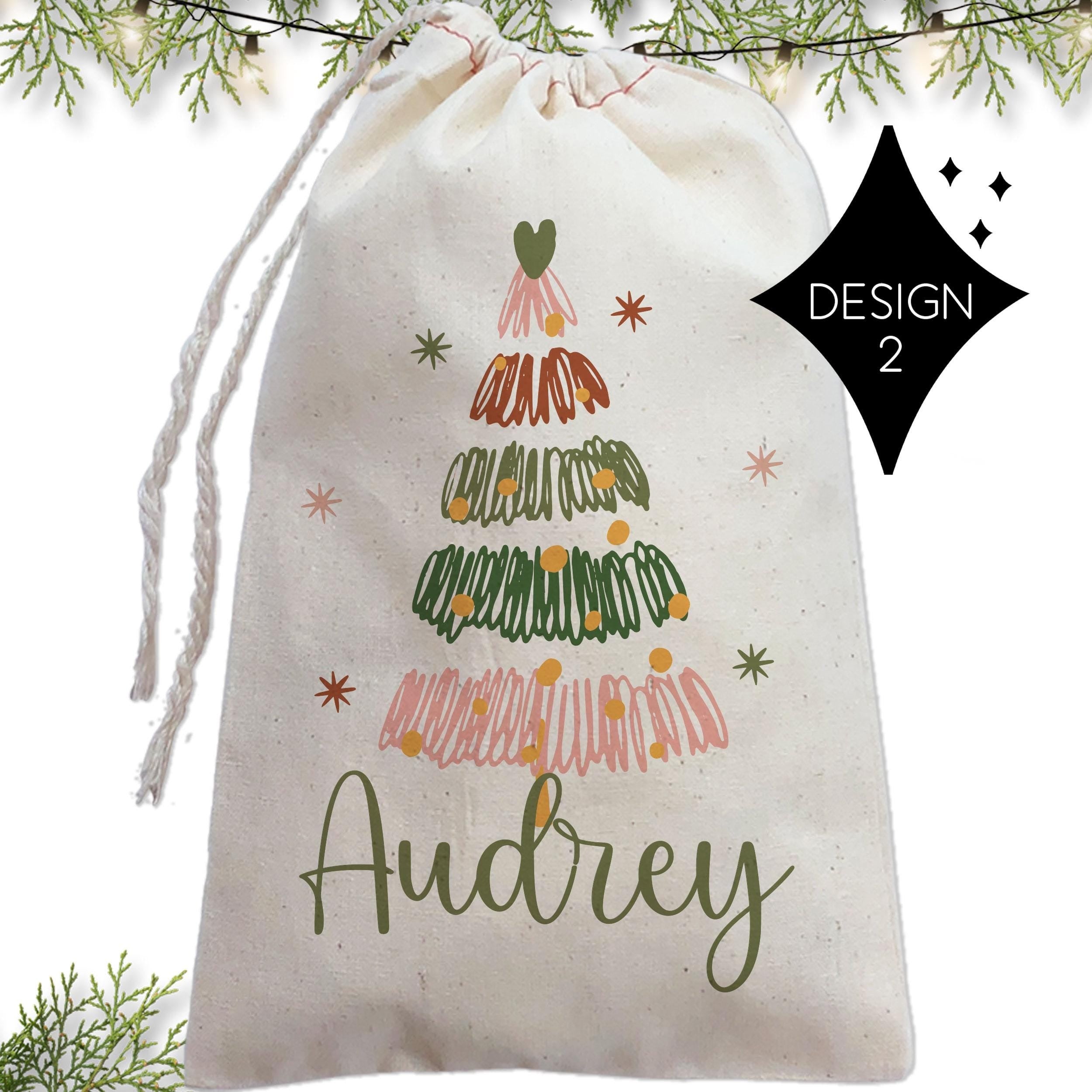 Boho Christmas Bag with Name, Personalized Holiday Favor Santa Sack, Xmas Hangover Kit, Chic Holiday Bachelorette Party Favor, Gift Sack