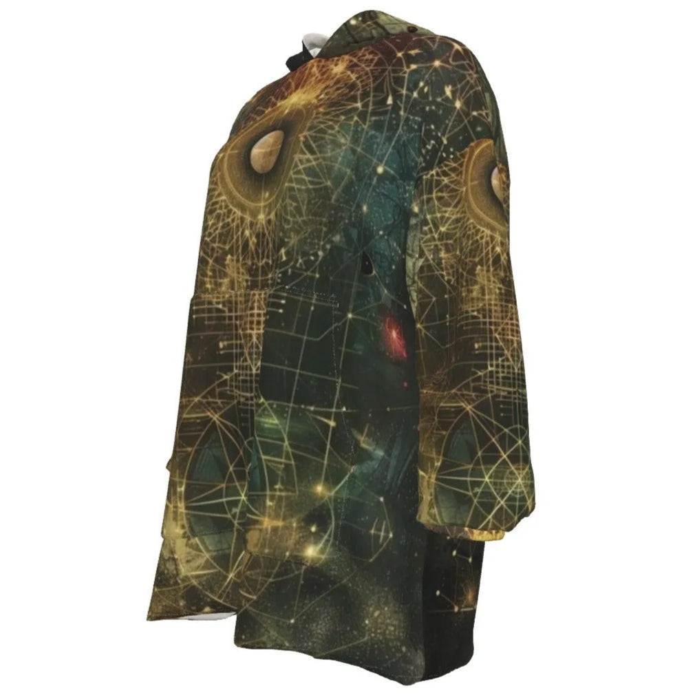 Celestial Alchemy Sherpa Fleece Hoodie, Sacred Geometry Zip-Up with Cosmic Energy & Ultra Soft Lining