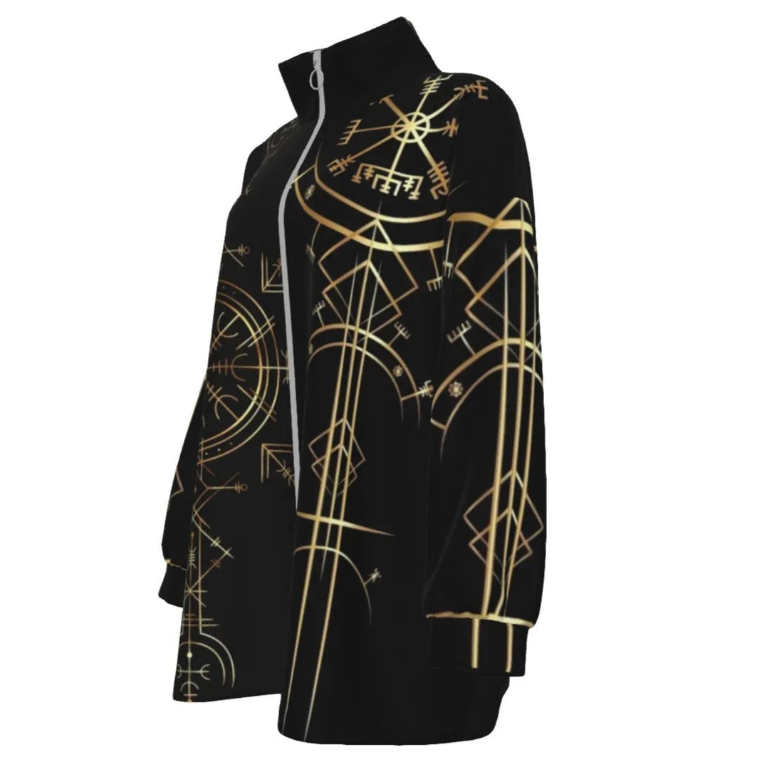 Viking Vegvisir Mysticism Women’s Coat, Norse Compass Viking Jacket, Nordic Rune Outerwear, Viking Sacred Geometry Fashion