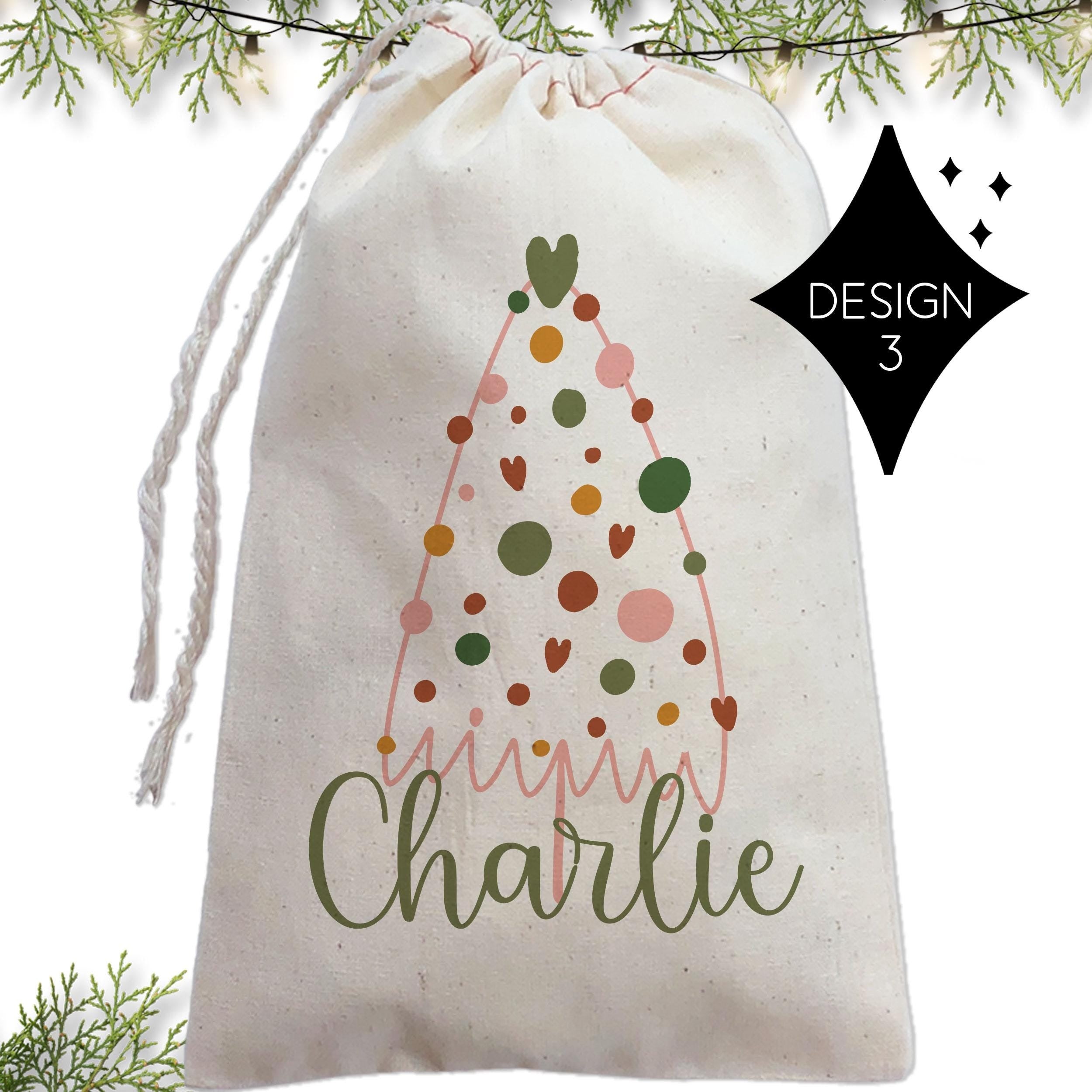 Boho Christmas Bag with Name, Personalized Holiday Favor Santa Sack, Xmas Hangover Kit, Chic Holiday Bachelorette Party Favor, Gift Sack