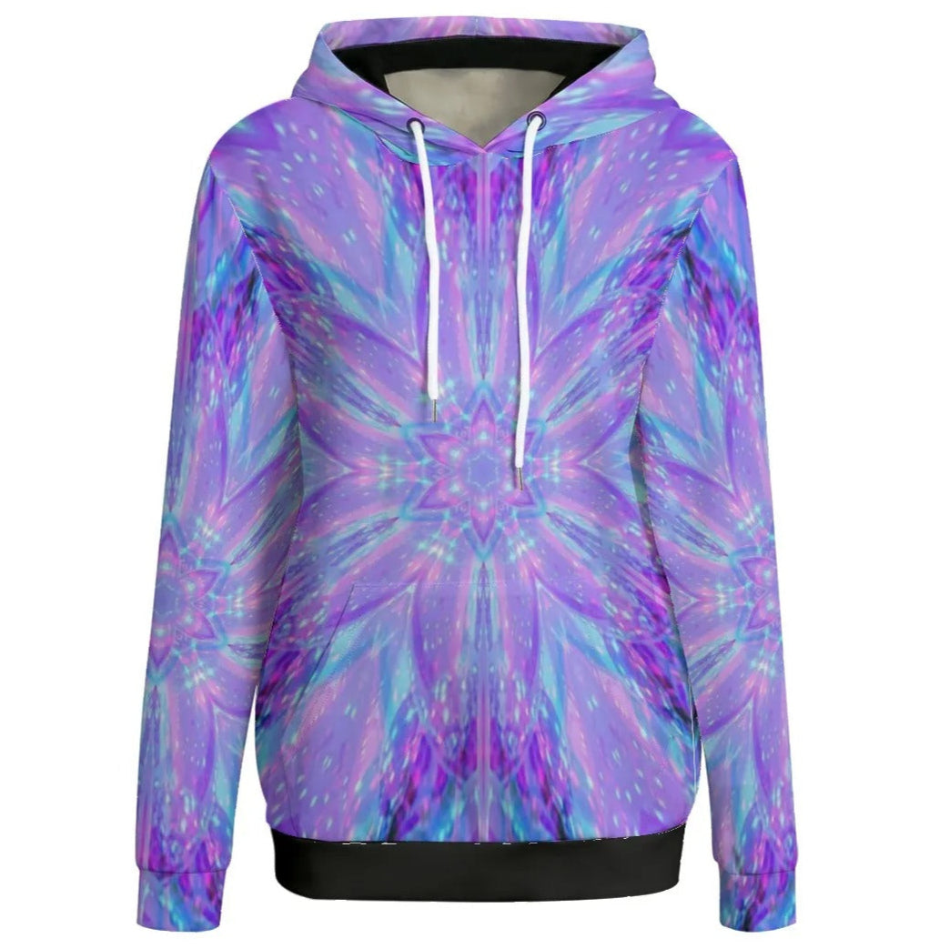 Kaleio Galaxy Women’s Hoodie, Trippy Psychedelic Pullover, Holographic Mandala Space Sweatshirt, Cosmic Festival Streetwear