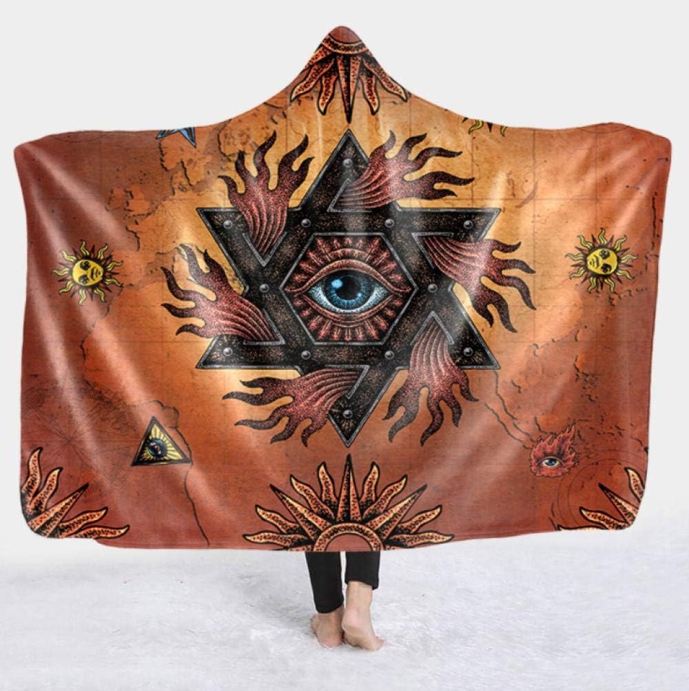 Mandala Hooded Planket with Mystical Eye Design, Cozy Warm Blanket, Unique Spiritual Art, Perfect for Meditation, Yoga, Home Decor, and Gifts, BLKAC15