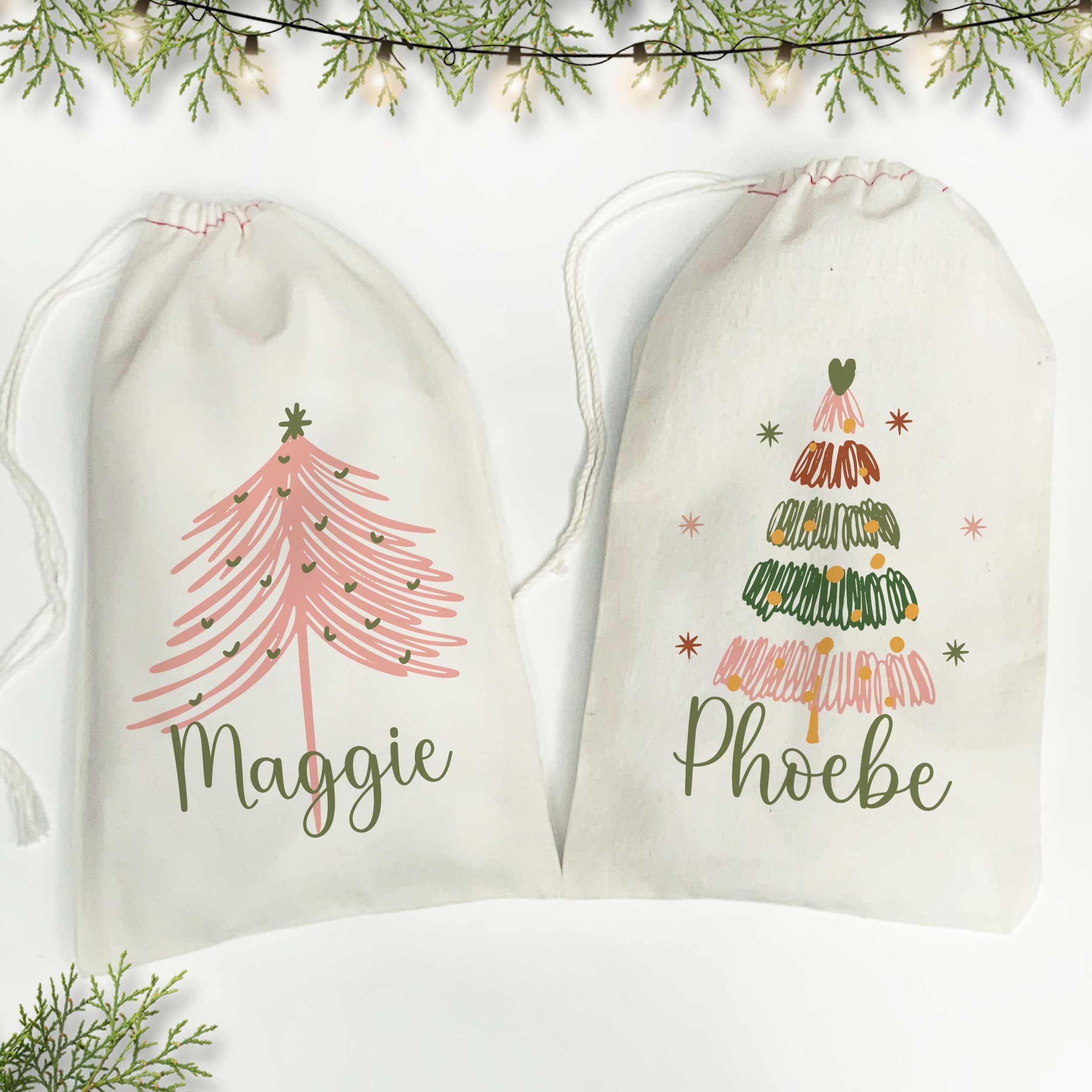Boho Christmas Bag with Name, Personalized Holiday Favor Santa Sack, Xmas Hangover Kit, Chic Holiday Bachelorette Party Favor, Gift Sack