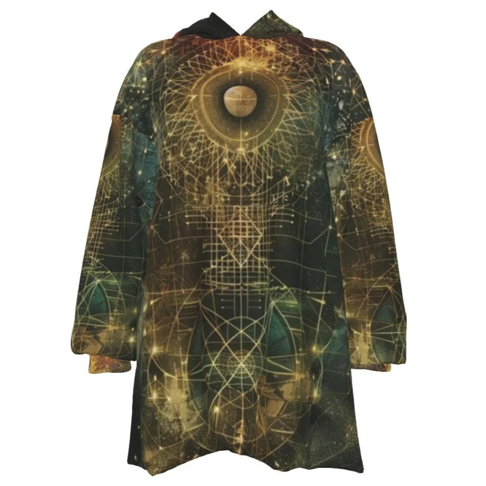 Celestial Alchemy Sherpa Fleece Hoodie, Sacred Geometry Zip-Up with Cosmic Energy & Ultra Soft Lining