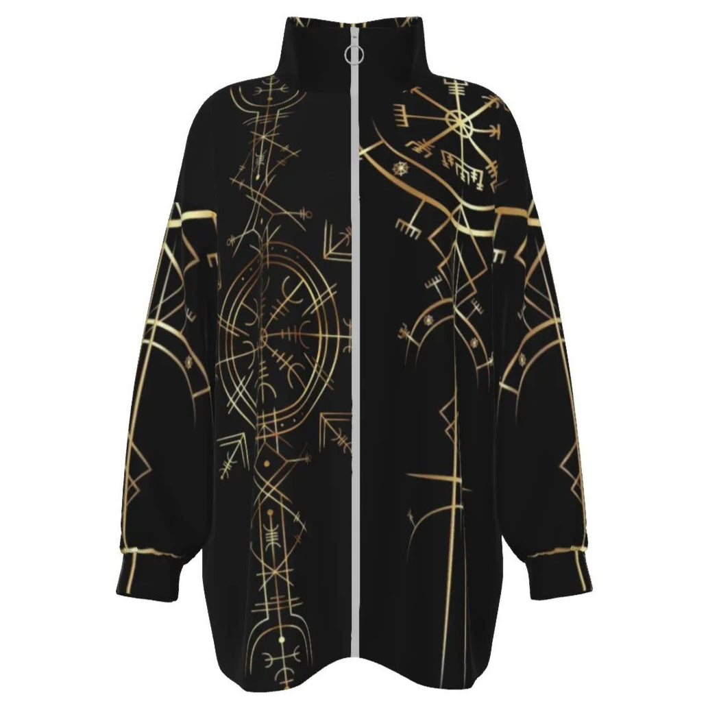 Viking Vegvisir Mysticism Women’s Coat, Norse Compass Viking Jacket, Nordic Rune Outerwear, Viking Sacred Geometry Fashion