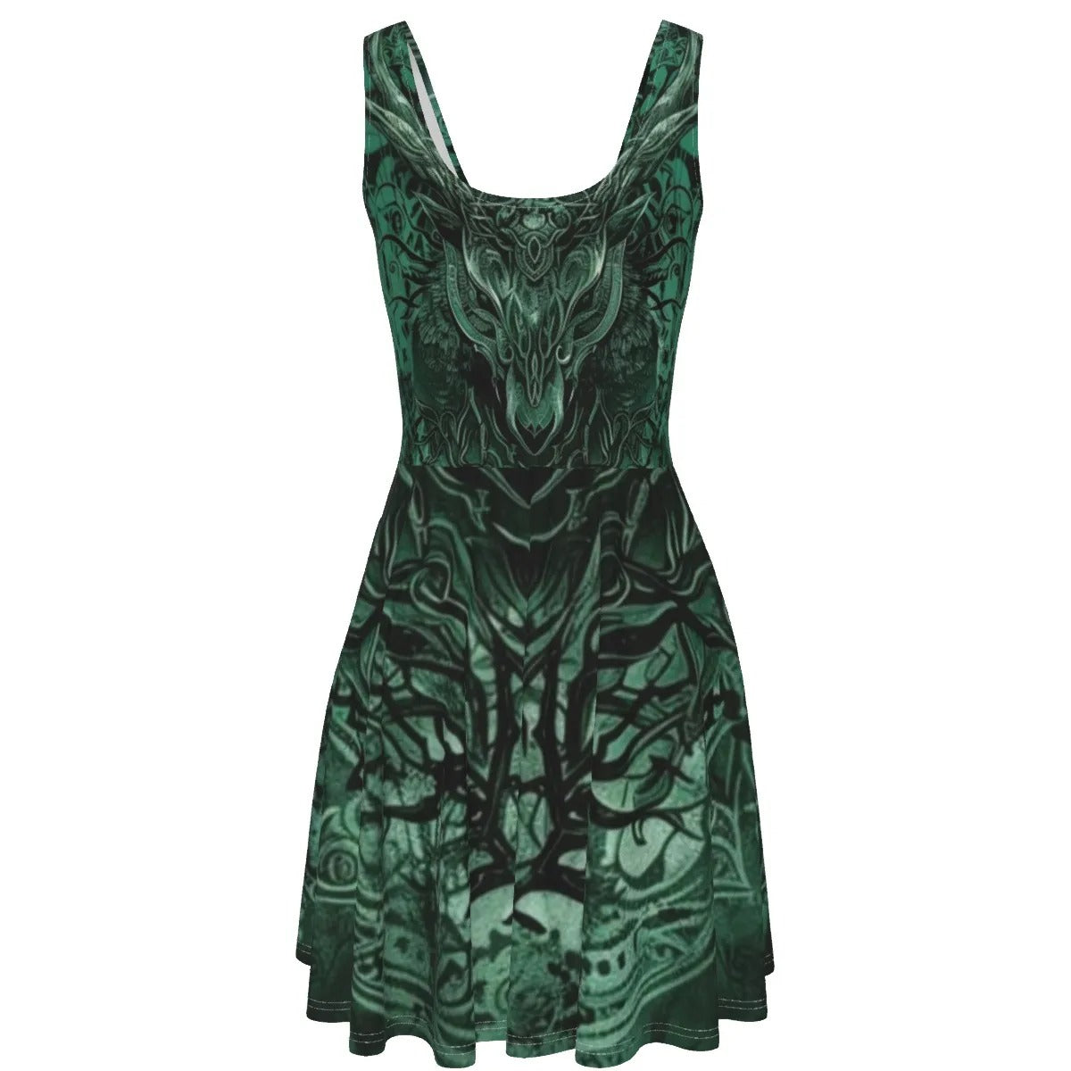Viking Dress, Women Dresses, Norse Mythology Dress, Green Celtic Pattern Dress, Deer Skull Art Dress, Nordic Warrior Outfit, Pagan Festival Clothing, Dark Fantasy Fashion