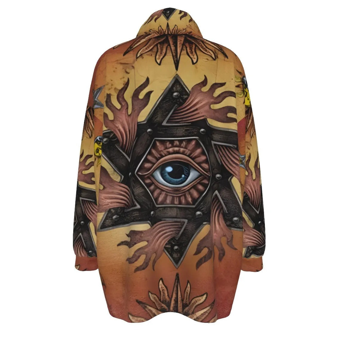 Women’s Mystic Mandala Coat, Sacred Geometry Cosmic Eye Outerwear, Psychedelic Sun Boho Festival Jacket