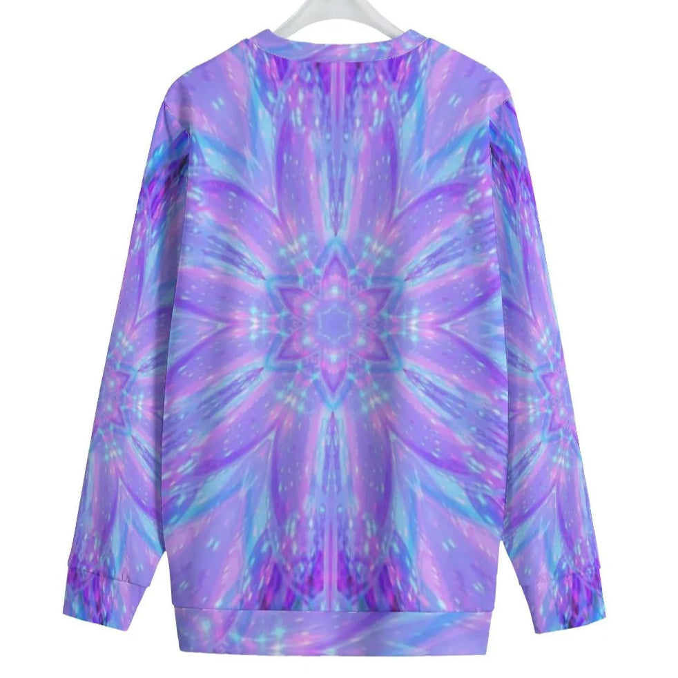 Kaleio Galaxy Women’s Sweater, Trippy Psychedelic Mandala Pullover, Holographic Space Knitwear, Cosmic Festival Streetwear