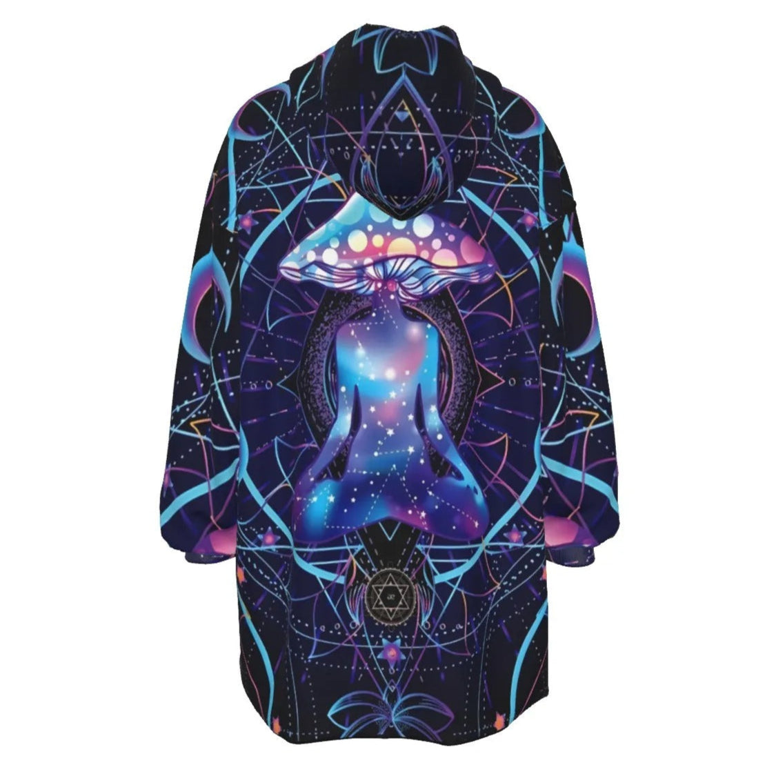 Mystic Mushroom Awakening Wearable Hooded Blanket, Psychedelic Spiritual Wrap, Cosmic Mushroom Hooded Cape, Visionary Art Cozy Wear, Boho Mystic Style