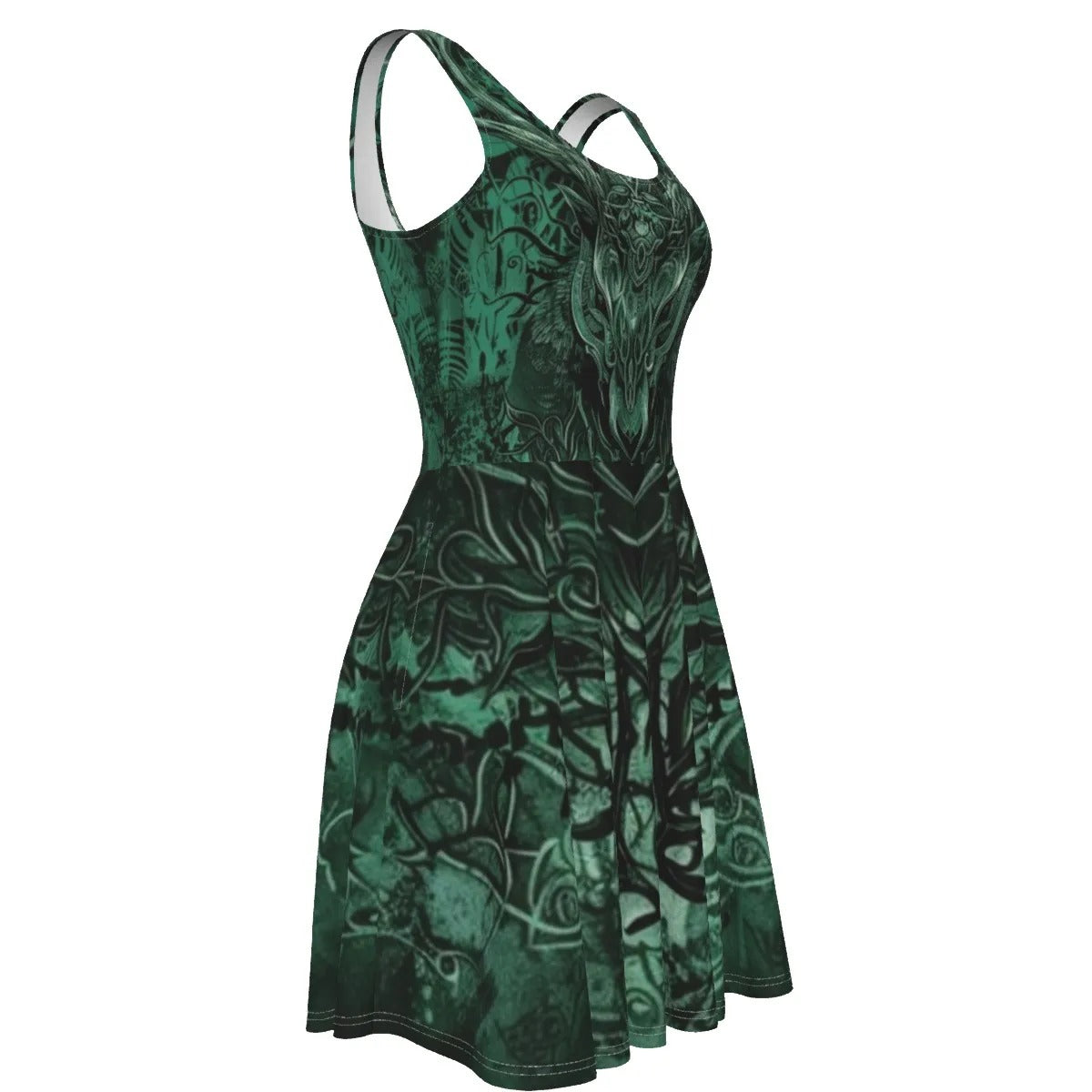 Viking Dress, Women Dresses, Norse Mythology Dress, Green Celtic Pattern Dress, Deer Skull Art Dress, Nordic Warrior Outfit, Pagan Festival Clothing, Dark Fantasy Fashion