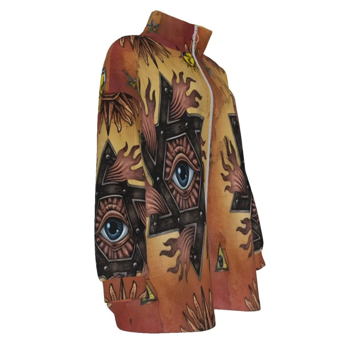Women’s Mystic Mandala Coat, Sacred Geometry Cosmic Eye Outerwear, Psychedelic Sun Boho Festival Jacket