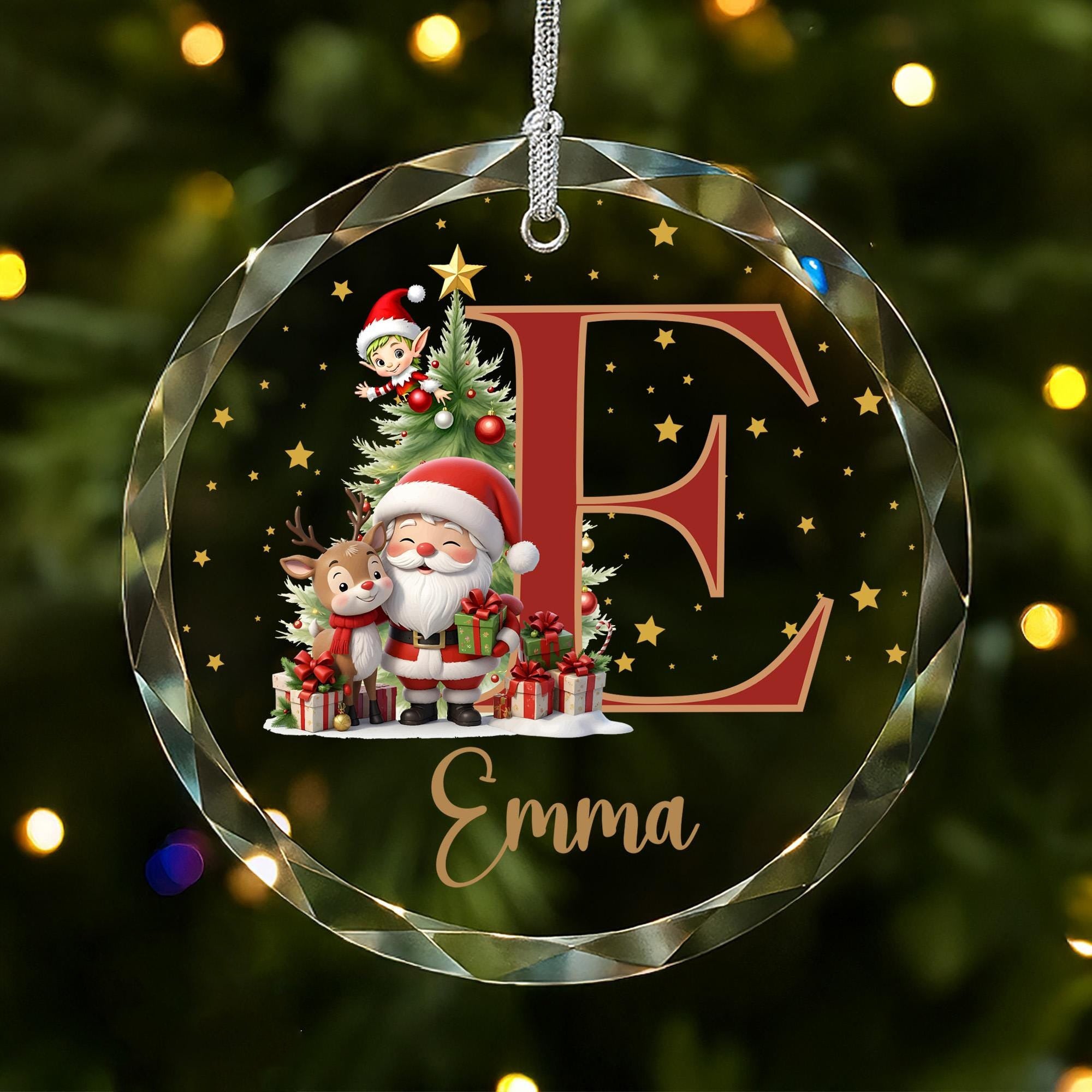 Custom Christmas Initial Ornament, Cute Santa Ornament, Personalized Christmas Tree Decor, Kids Name Ornament, 2025 Christmas Keepsake