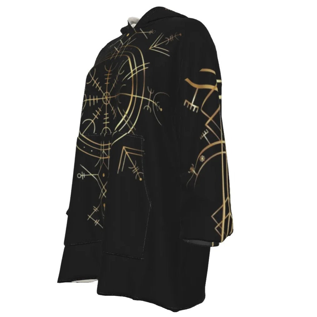 Viking Vegvisir Mysticism Sherpa Fleece Hoodie, Norse Compass Viking Jacket, Nordic Rune Cozy Hooded Sweatshirt, Viking Sacred Geometry Apparel