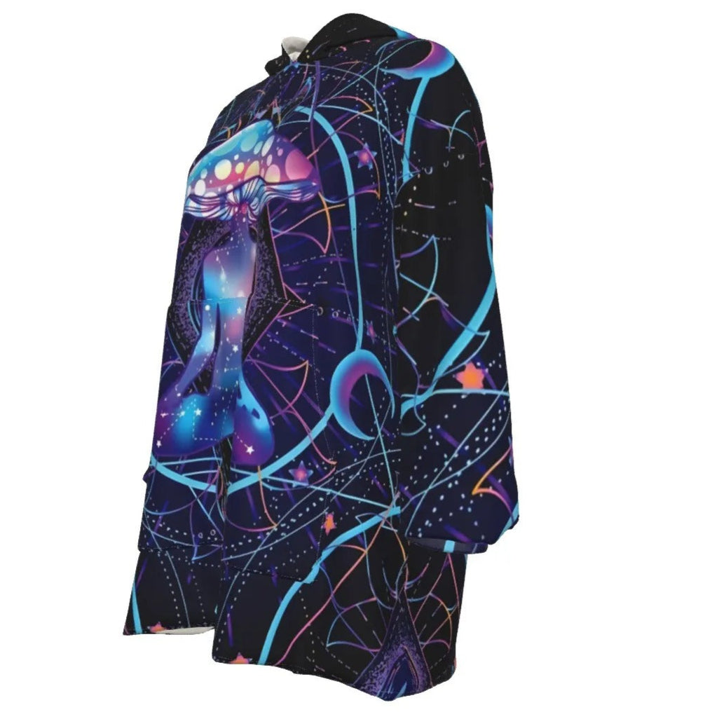 Mystic Mushroom Awakening Wearable Hooded Blanket, Psychedelic Spiritual Wrap, Cosmic Mushroom Hooded Cape, Visionary Art Cozy Wear, Boho Mystic Style