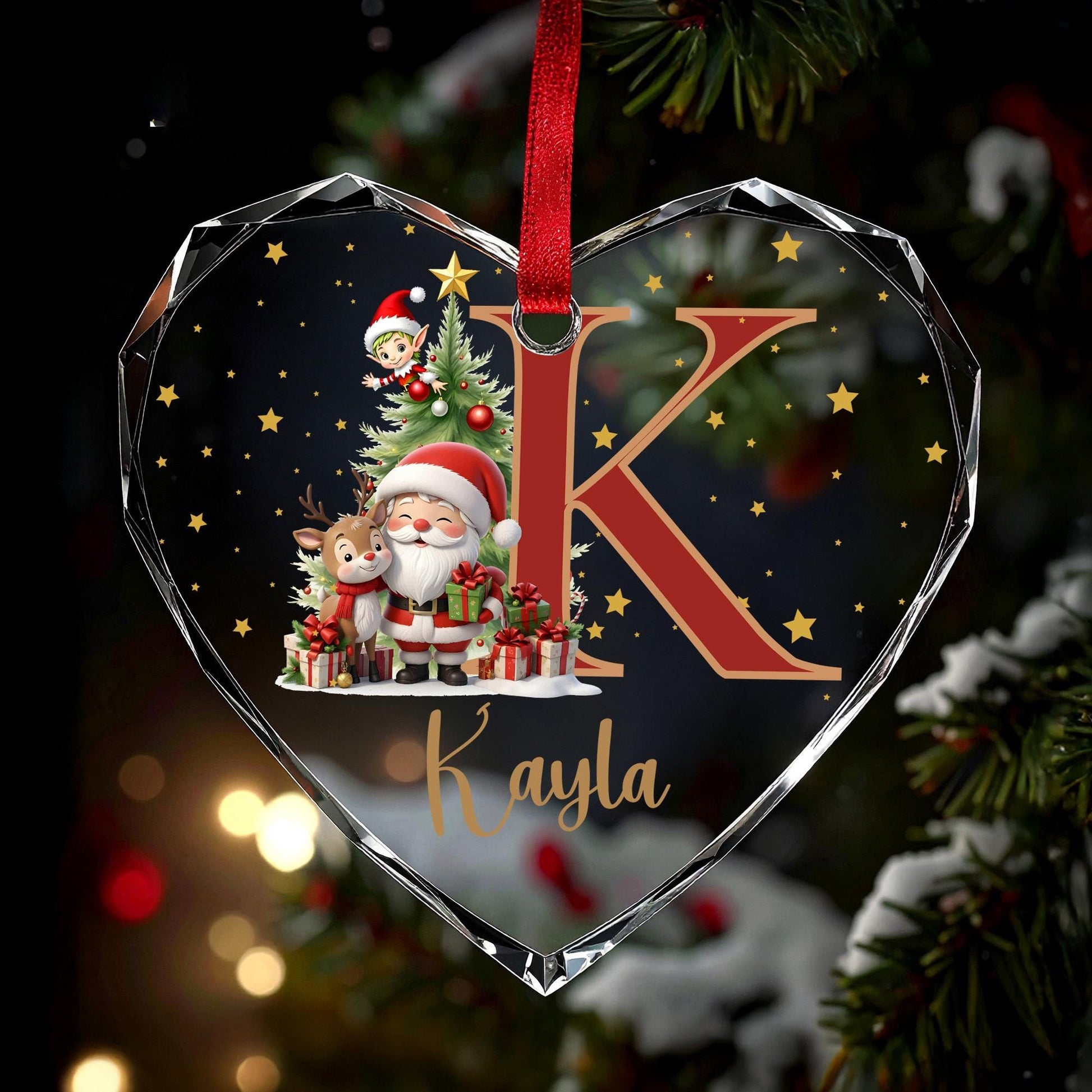 Custom Christmas Initial Ornament, Cute Santa Ornament, Personalized Christmas Tree Decor, Kids Name Ornament, 2025 Christmas Keepsake