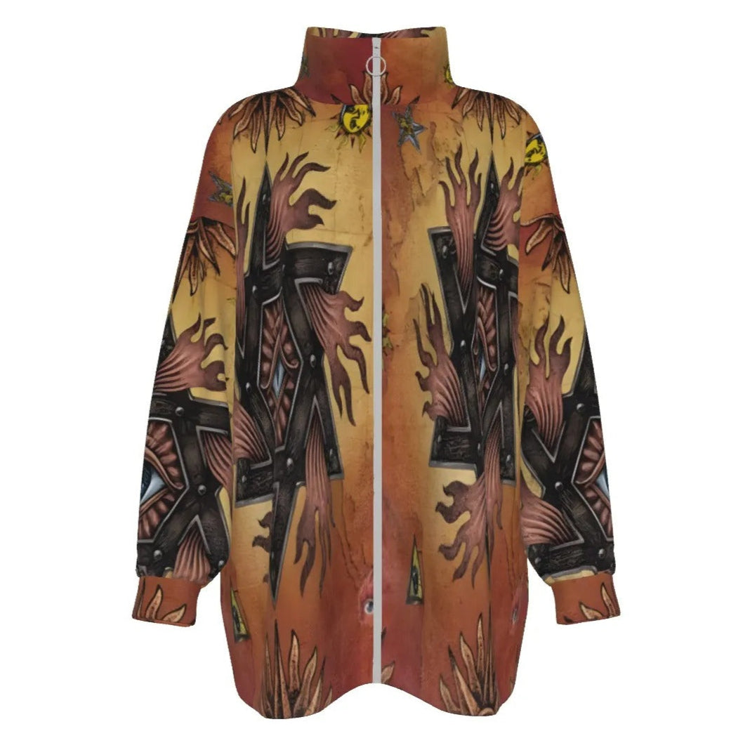 Women’s Mystic Mandala Coat, Sacred Geometry Cosmic Eye Outerwear, Psychedelic Sun Boho Festival Jacket