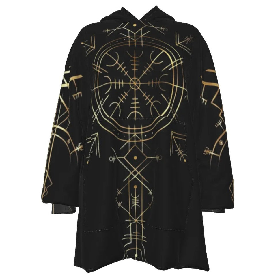 Viking Vegvisir Mysticism Sherpa Fleece Hoodie, Norse Compass Viking Jacket, Nordic Rune Cozy Hooded Sweatshirt, Viking Sacred Geometry Apparel