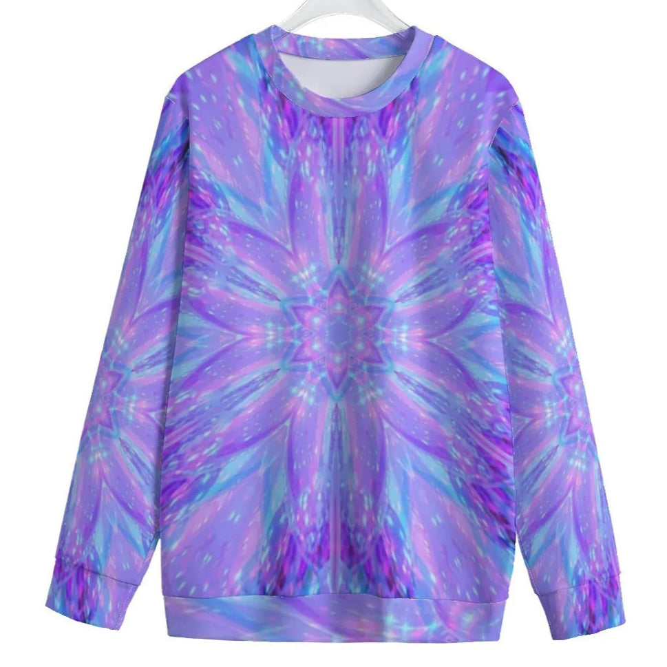 Kaleio Galaxy Women’s Sweater, Trippy Psychedelic Mandala Pullover, Holographic Space Knitwear, Cosmic Festival Streetwear