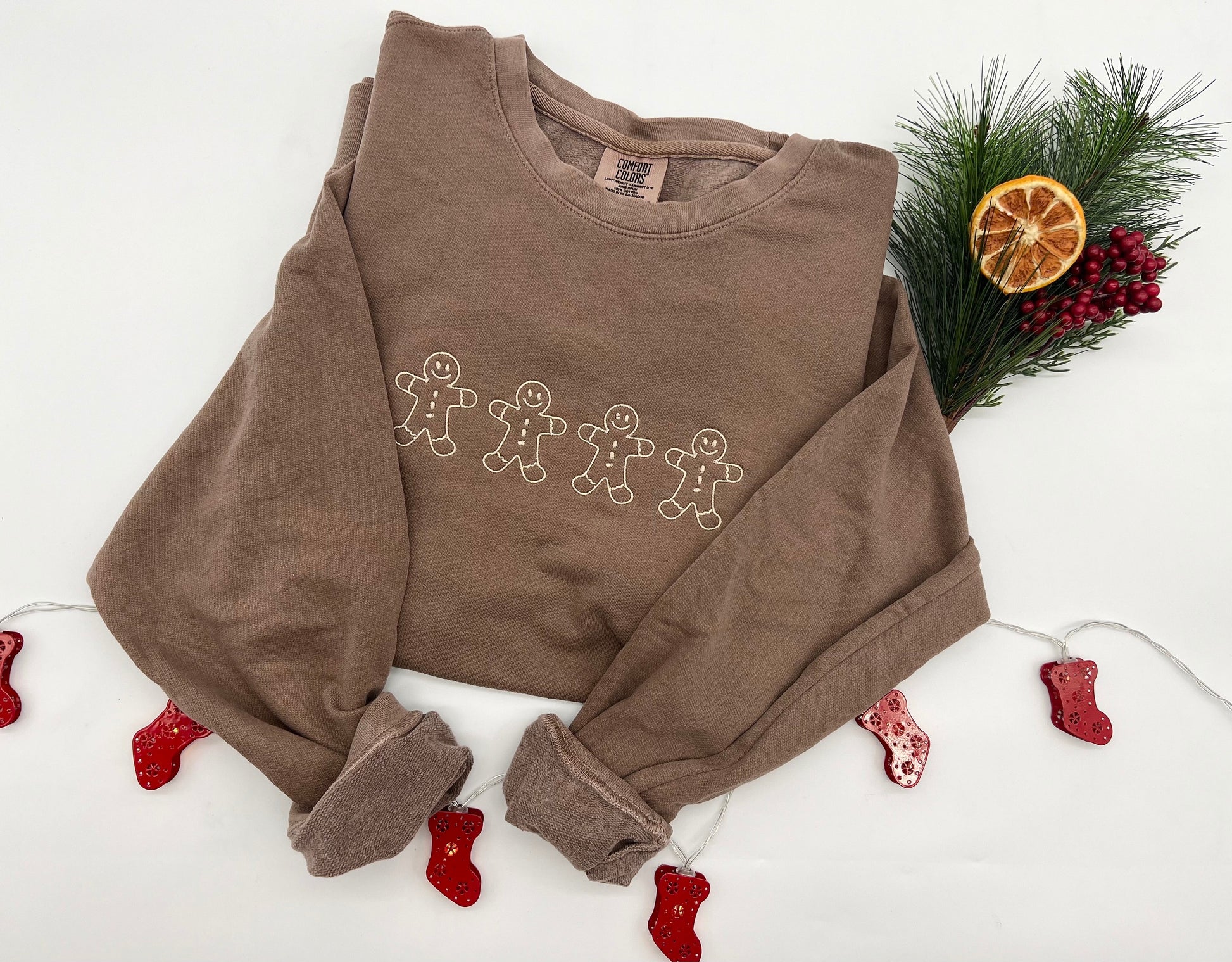 Gingerbread men Embroidered Comfort Colors Sweatshirt, Christmas Crewneck, Holiday Gifts, Cozy Lounge Wear, Lightweight Sweatshirt EBAC74