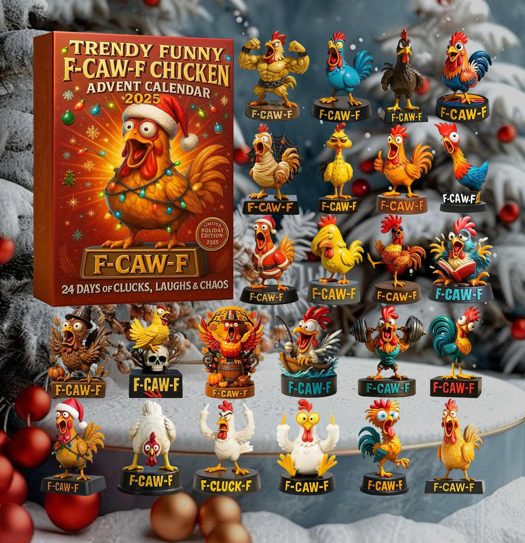 Trendy Funny F-Caw-F Chicken 2D Flat Advent Calendar 2025, 24 Days of Hilarious Chicken Figurines Ornament, Christmas Countdown Gifts