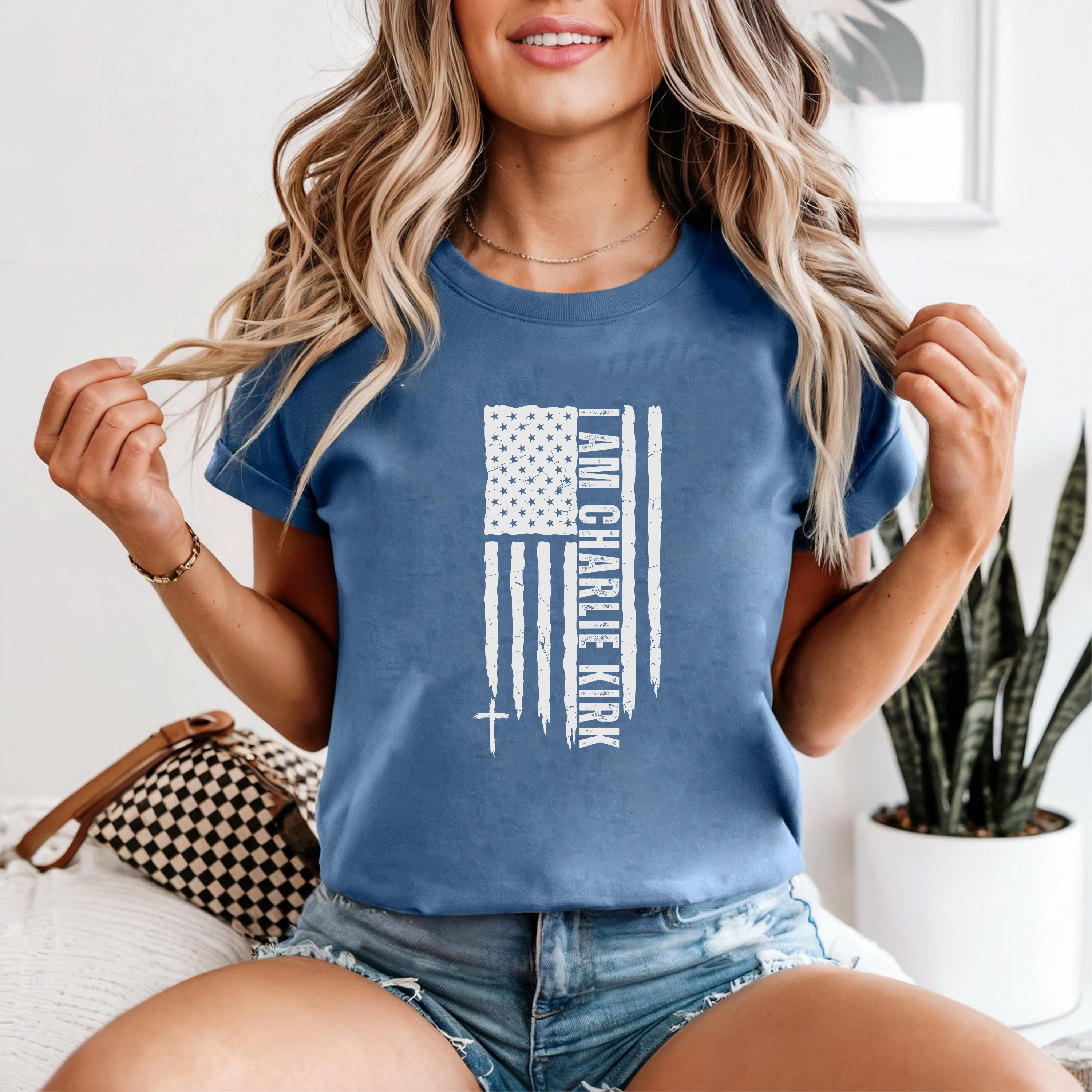 I Am Charlie Kirk Shirt, American Flag Cross Tee, Patriotic Faith Graphic T-Shirt, USA Christian Inspirational Shirt
