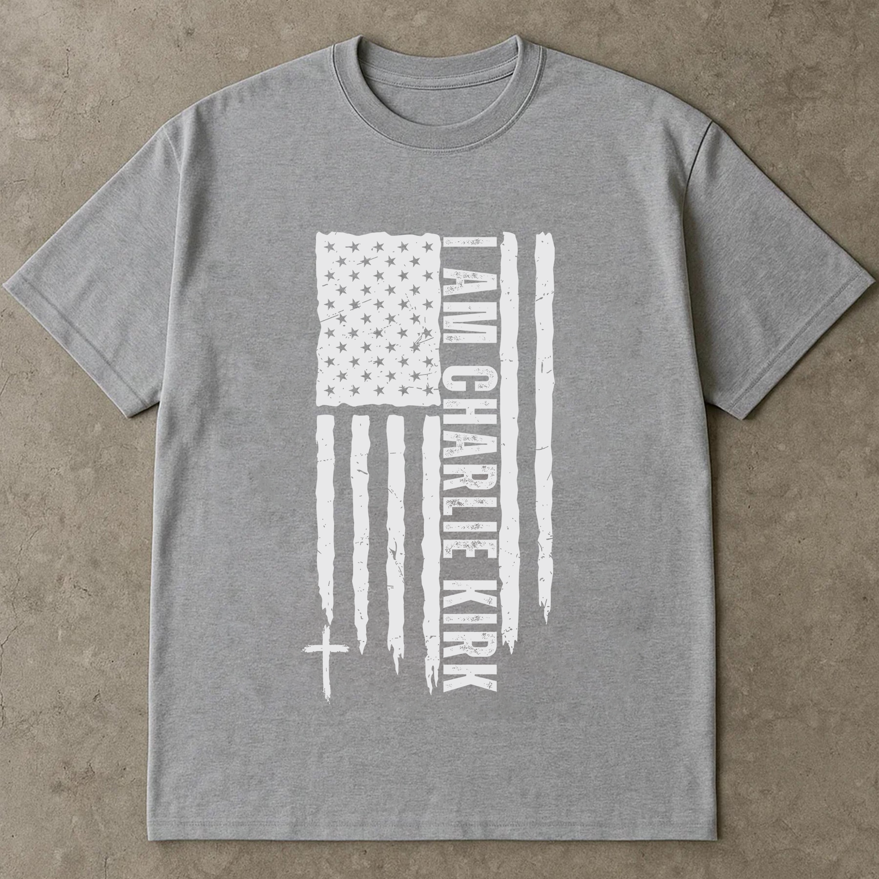 I Am Charlie Kirk Shirt, American Flag Cross Tee, Patriotic Faith Graphic T-Shirt, USA Christian Inspirational Shirt