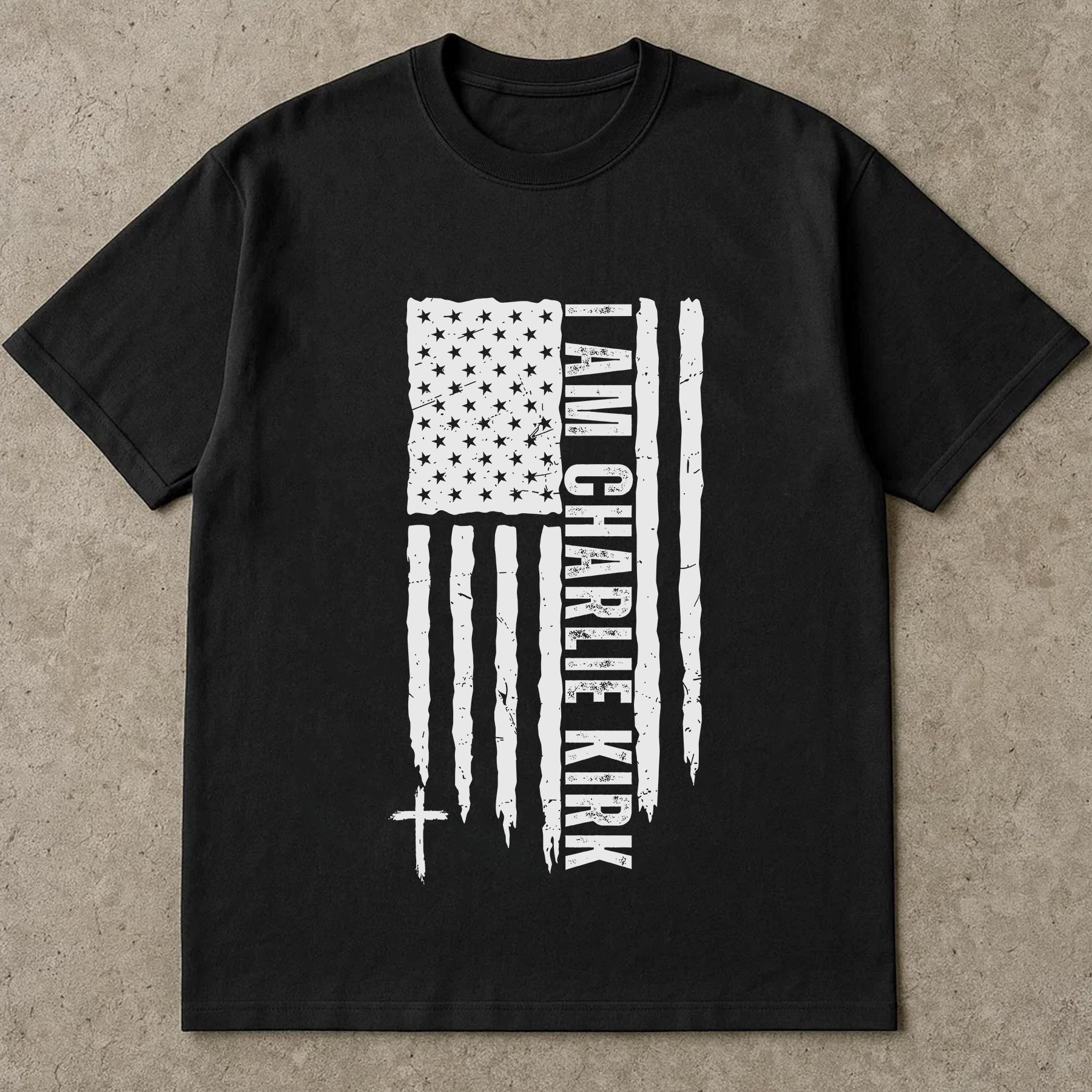 I Am Charlie Kirk Shirt, American Flag Cross Tee, Patriotic Faith Graphic T-Shirt, USA Christian Inspirational Shirt