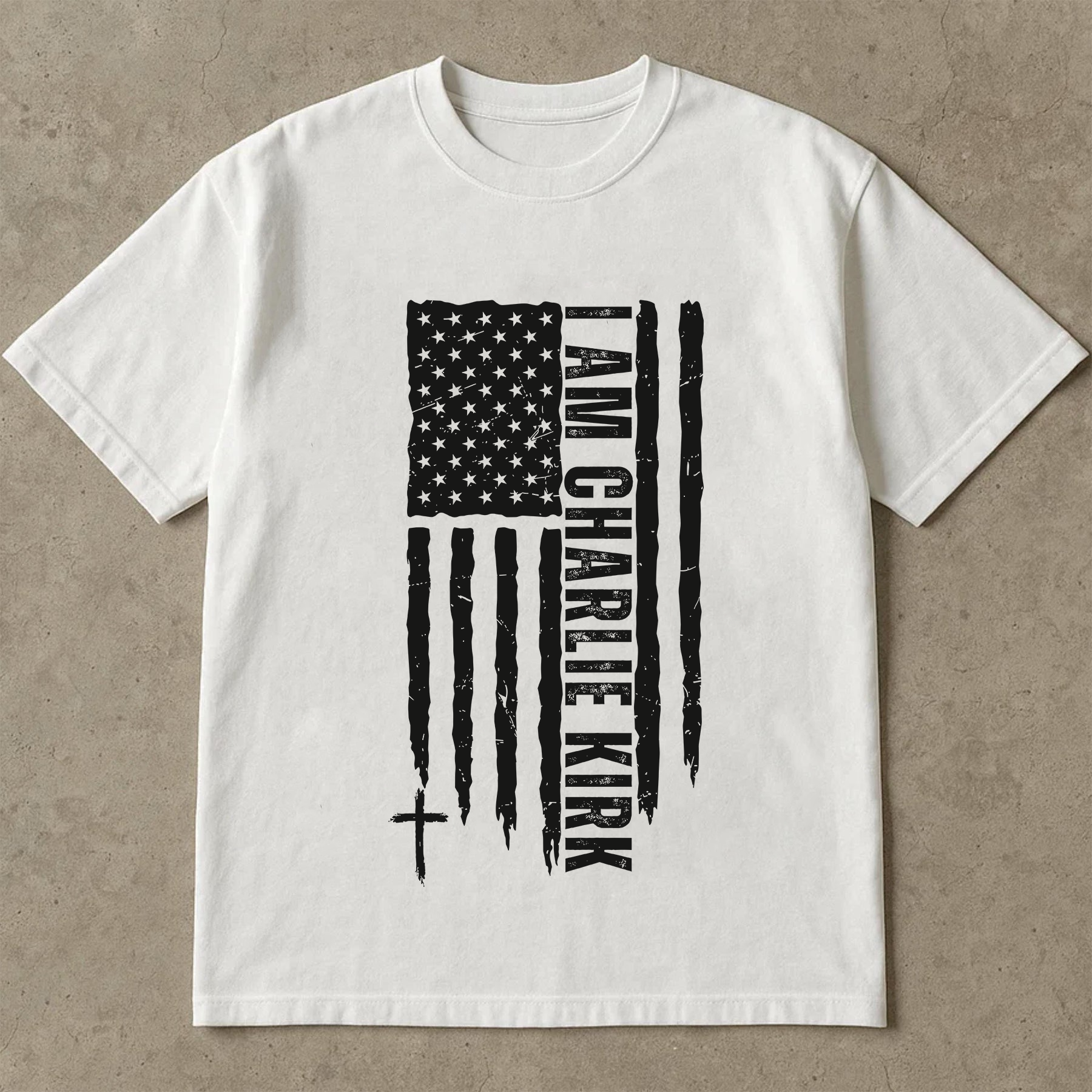 I Am Charlie Kirk Shirt, American Flag Cross Tee, Patriotic Faith Graphic T-Shirt, USA Christian Inspirational Shirt