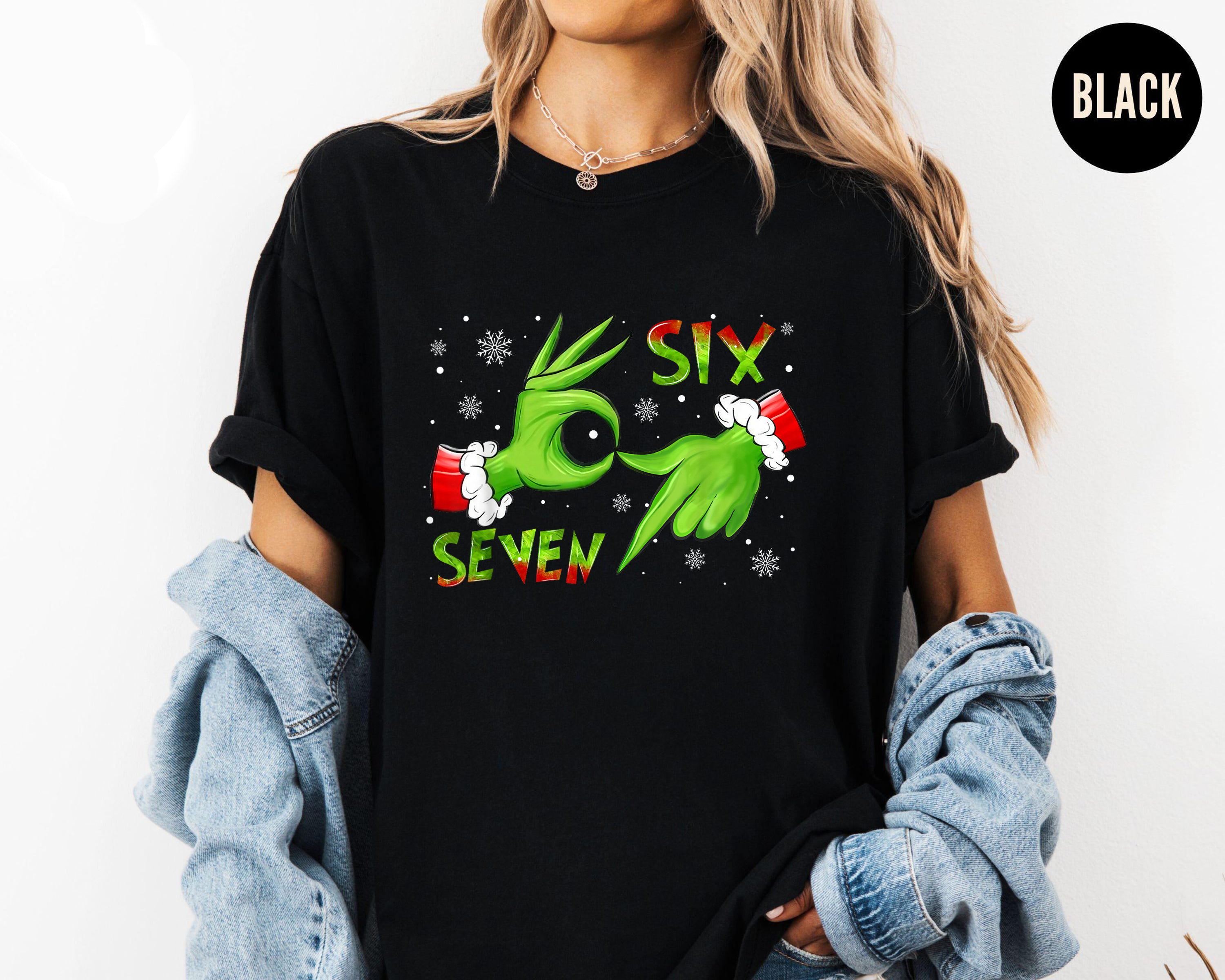 Six Seven Merry Christmas Shirt, Cute Cat Christmas Tee, Holiday Lights Shirt, Xmas Shirt for Women, Christmas Graphic Tee, Santa Hat Shirt