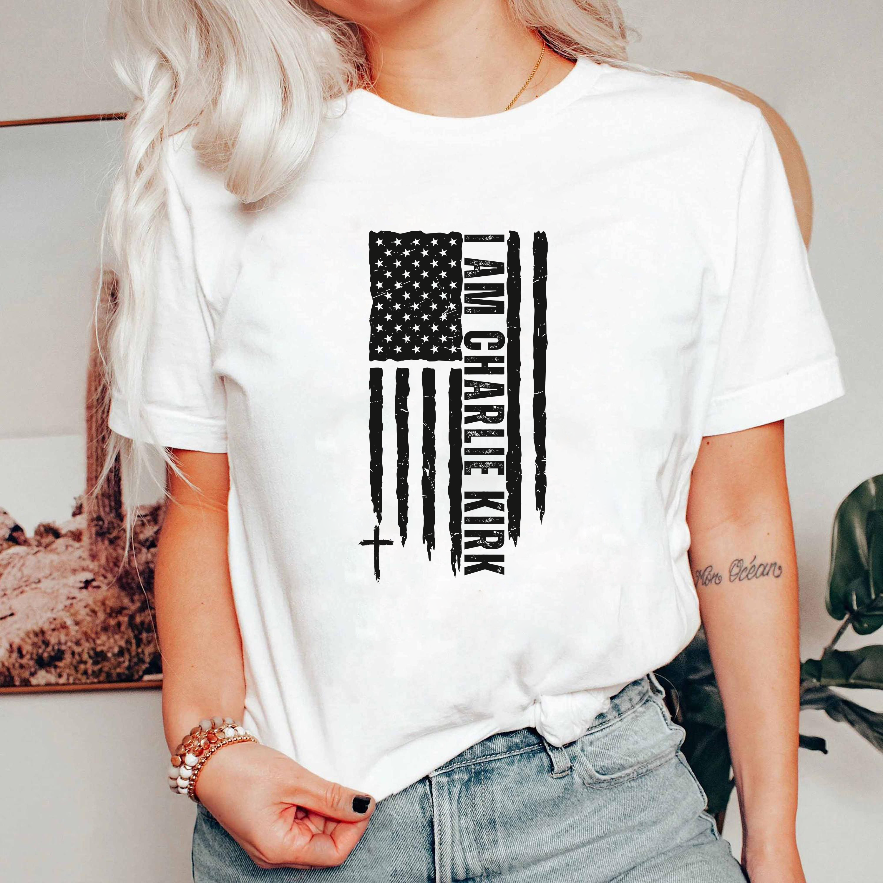 I Am Charlie Kirk Shirt, American Flag Cross Tee, Patriotic Faith Graphic T-Shirt, USA Christian Inspirational Shirt