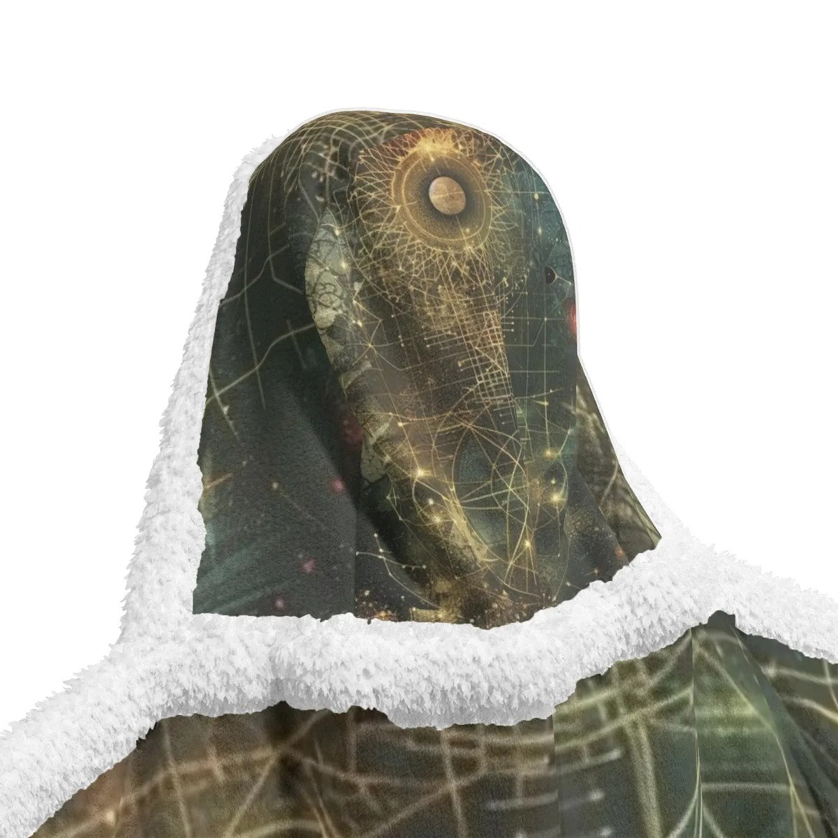 Celestial Alchemy Hoodie Blanket, Oversized Wearable Blanket with Sacred Geometry & Cosmic Energy Design