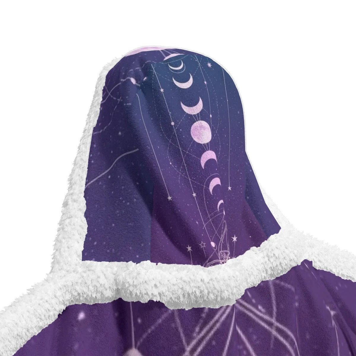 Mystic Lunar Mandala Wearable Hooded Blanket, Moon Phase Spiritual Wrap, Celestial Lotus Hooded Cape, Sacred Geometry Cosmic Loungewear, Boho Mystic Style