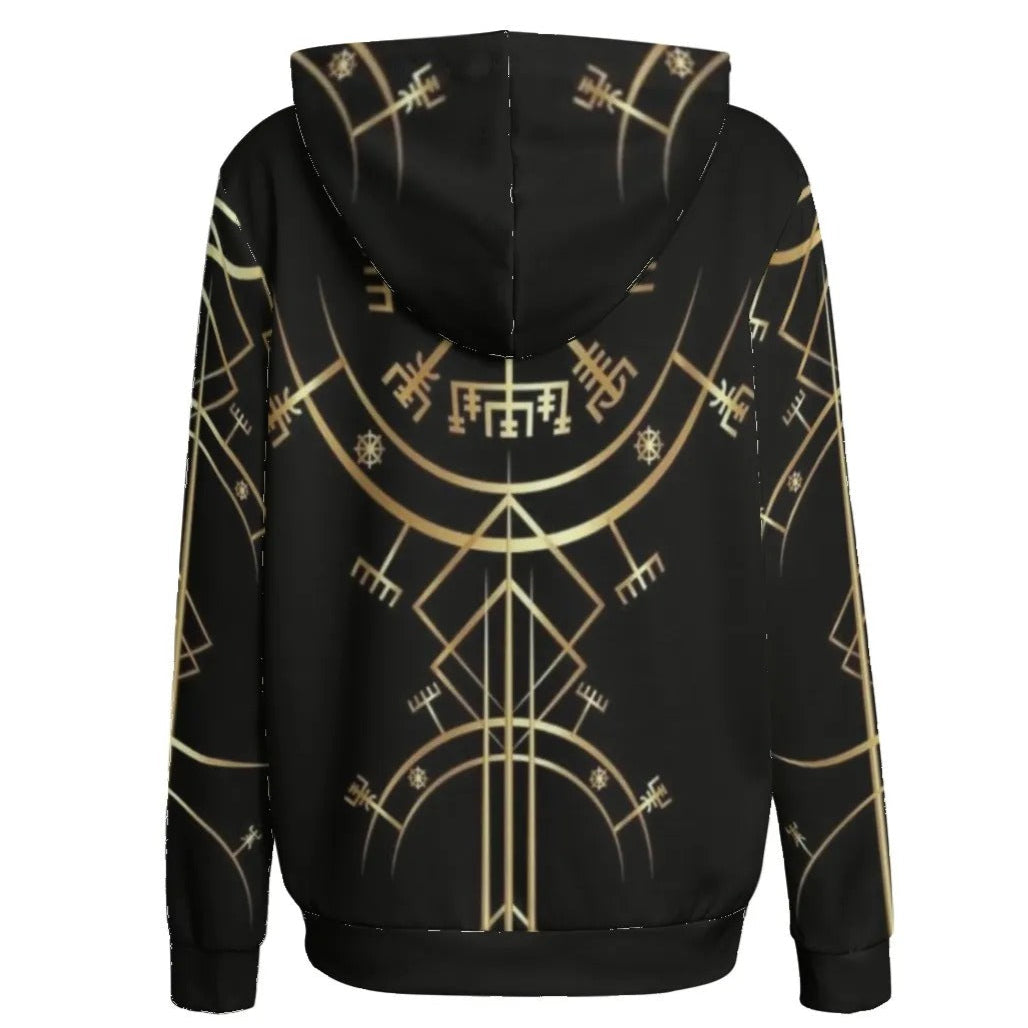 Viking Vegvisir Mysticism Women’s Hoodie, Norse Compass Viking Sweatshirt, Nordic Rune Hooded Top, Viking Sacred Geometry Fashion
