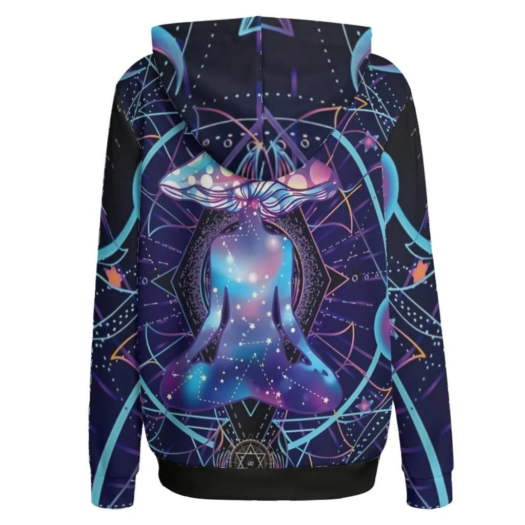Mystic Mushroom Awakening Women’s Hoodie, Psychedelic Spiritual Sweatshirt, Cosmic Mushroom Hooded Top, Visionary Art Festival Wear, Boho Mystic Style