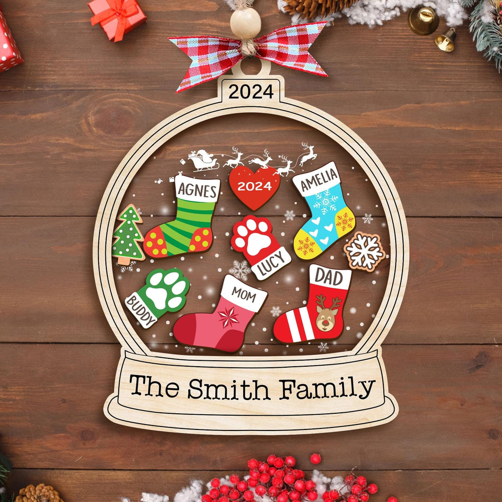 Personalized Stocking Family Ornament 2025, Custom Stocking Family Christmas Shaker Ornament, Family and Pet Ornament, Family Keepsake Gift