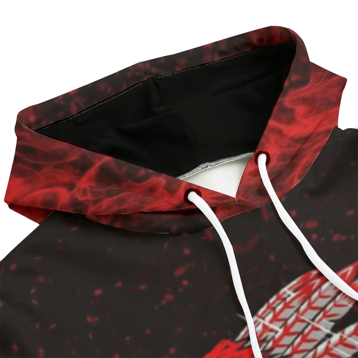 Native American Skull Women’s Hoodie, Red Feather Headdress Sweatshirt, Tribal Gothic Hooded Top, Red Smoke Graphic Hoodie, Warrior Biker Style