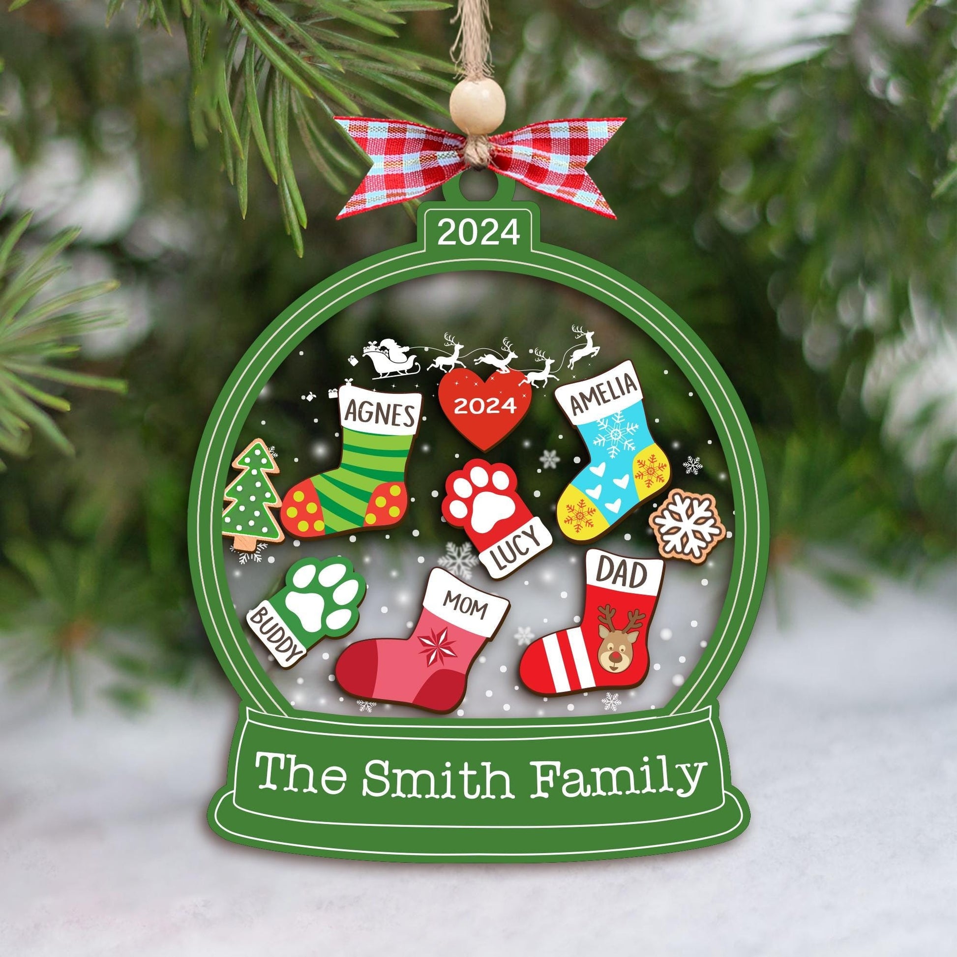 Personalized Stocking Family Ornament 2025, Custom Stocking Family Christmas Shaker Ornament, Family and Pet Ornament, Family Keepsake Gift