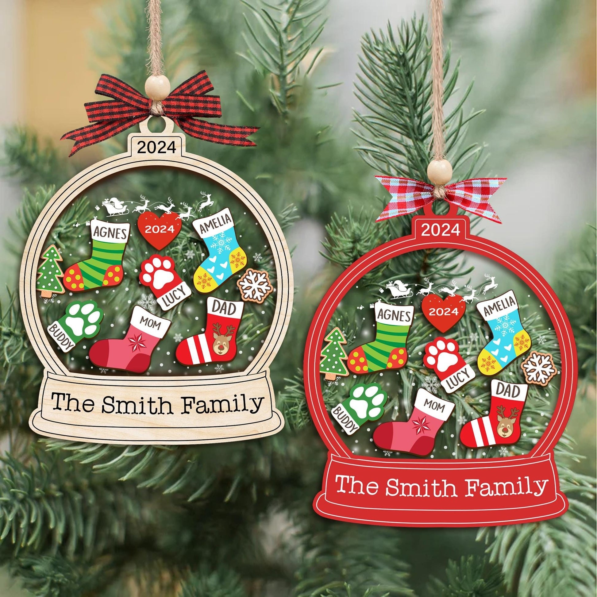 Personalized Stocking Family Ornament 2025, Custom Stocking Family Christmas Shaker Ornament, Family and Pet Ornament, Family Keepsake Gift