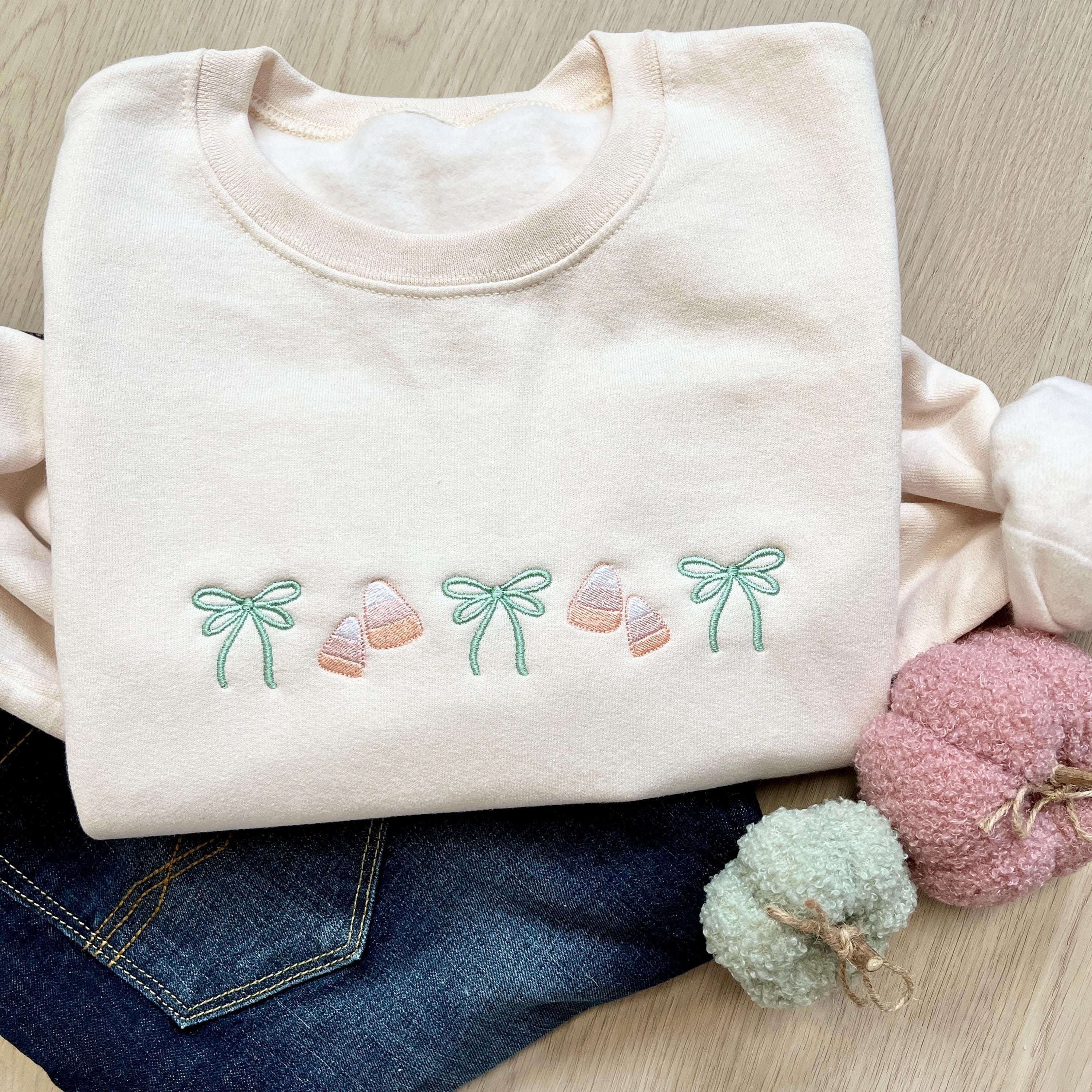 Embroidered Coquette Halloween Icon Crewneck Sweatshirt, Embroidered Halloween Sweater, Spooky Season, Halloween Gifts For Her EBAC24