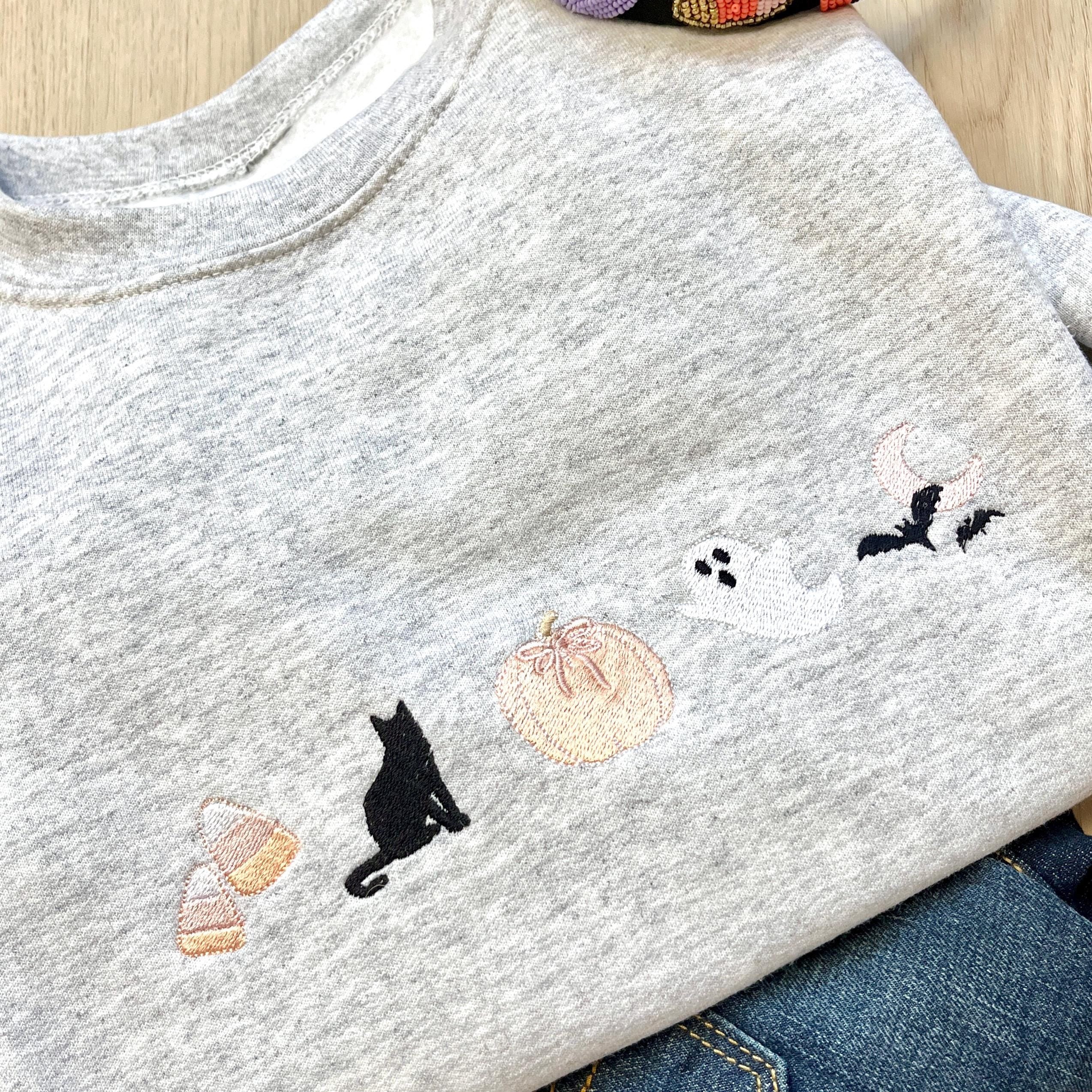 Embroidered Coquette Halloween Icon Crewneck Sweatshirt, Embroidered Halloween Sweater, Spooky Season, Halloween Gifts For Her EBAC24