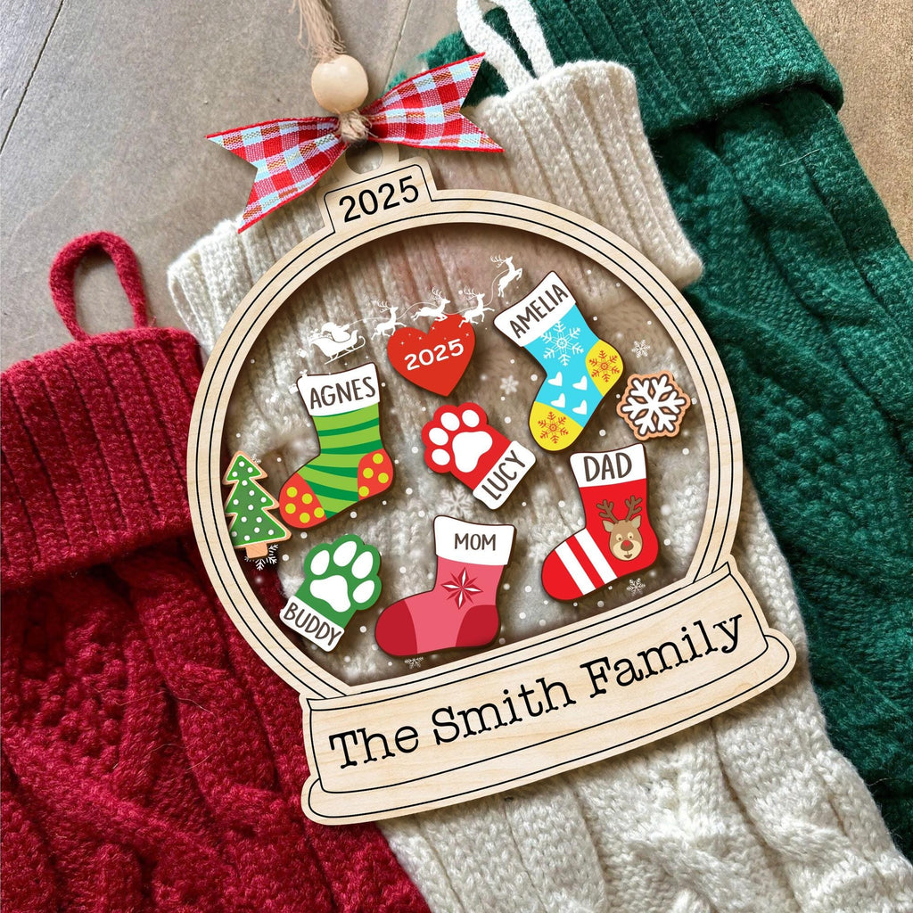 Personalized Stocking Family Ornament 2025, Custom Stocking Family Christmas Shaker Ornament, Family and Pet Ornament, Family Keepsake Gift