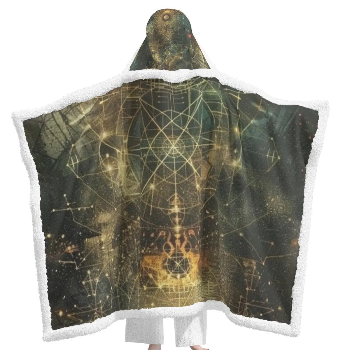 Celestial Alchemy Hoodie Blanket, Oversized Wearable Blanket with Sacred Geometry & Cosmic Energy Design