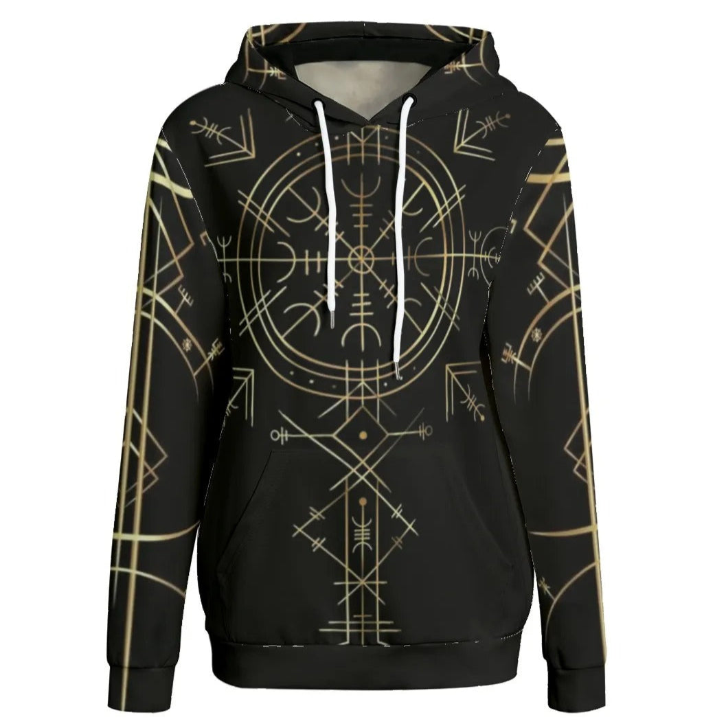 Viking Vegvisir Mysticism Women’s Hoodie, Norse Compass Viking Sweatshirt, Nordic Rune Hooded Top, Viking Sacred Geometry Fashion