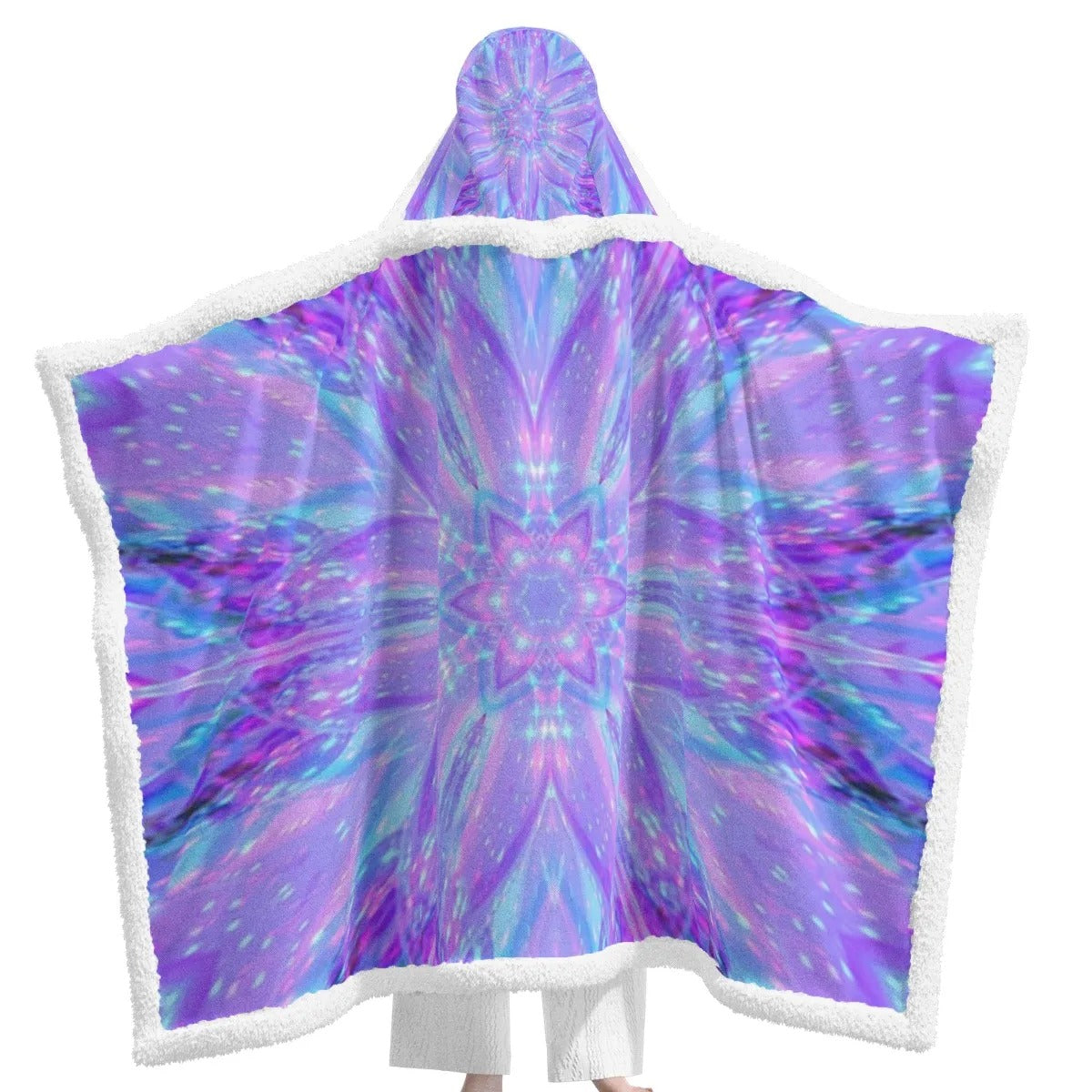Kaleio Galaxy Wearable Hooded Blanket, Trippy Psychedelic Cozy Wrap, Holographic Space Mandala Cloak, Cosmic Festival Loungewear