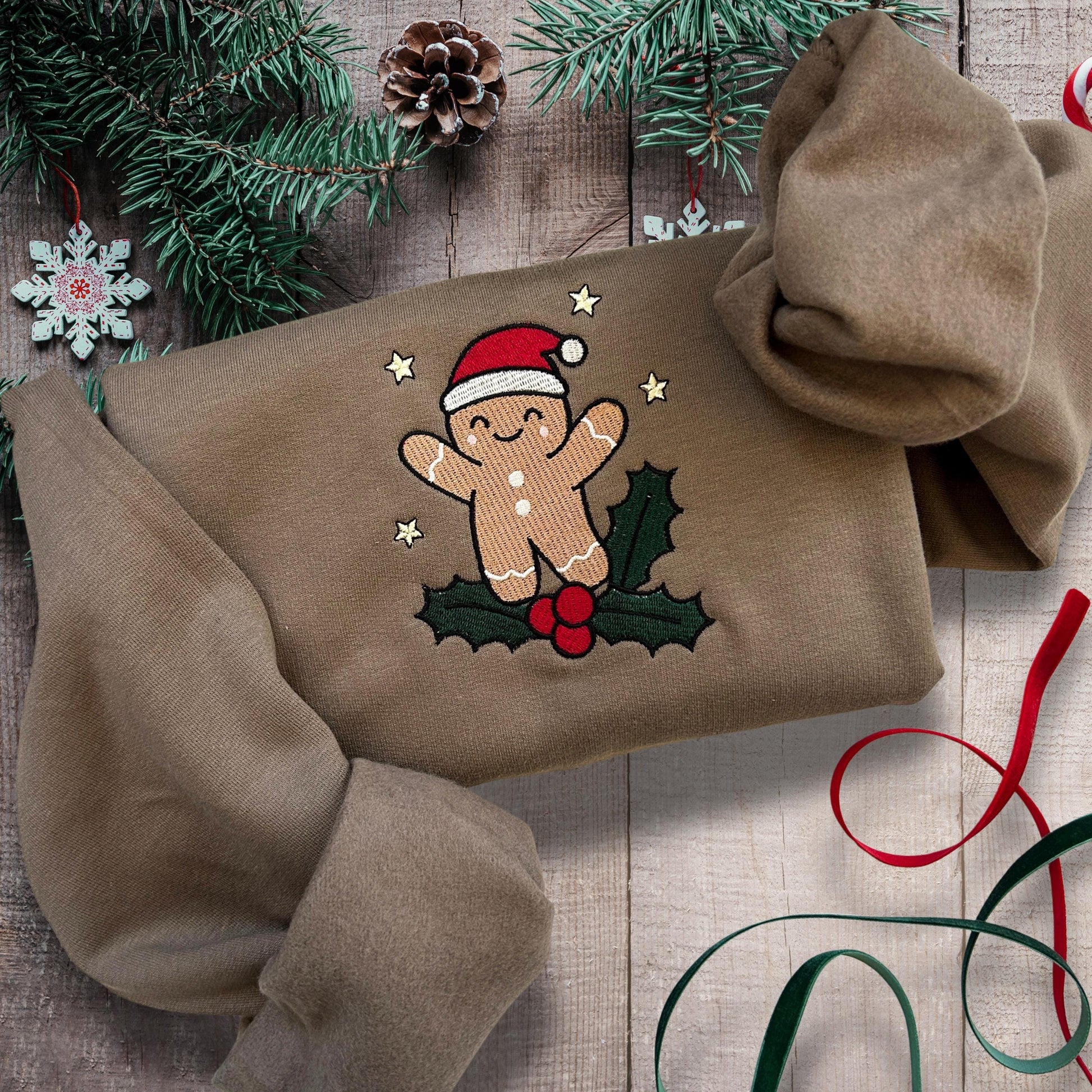 Embroidered Christmas Gingerbread Sweatshirt, Holiday Sweatshirt,Gingerbread Man Embroidered Sweater, Christmas Sweatshirt EBAC75