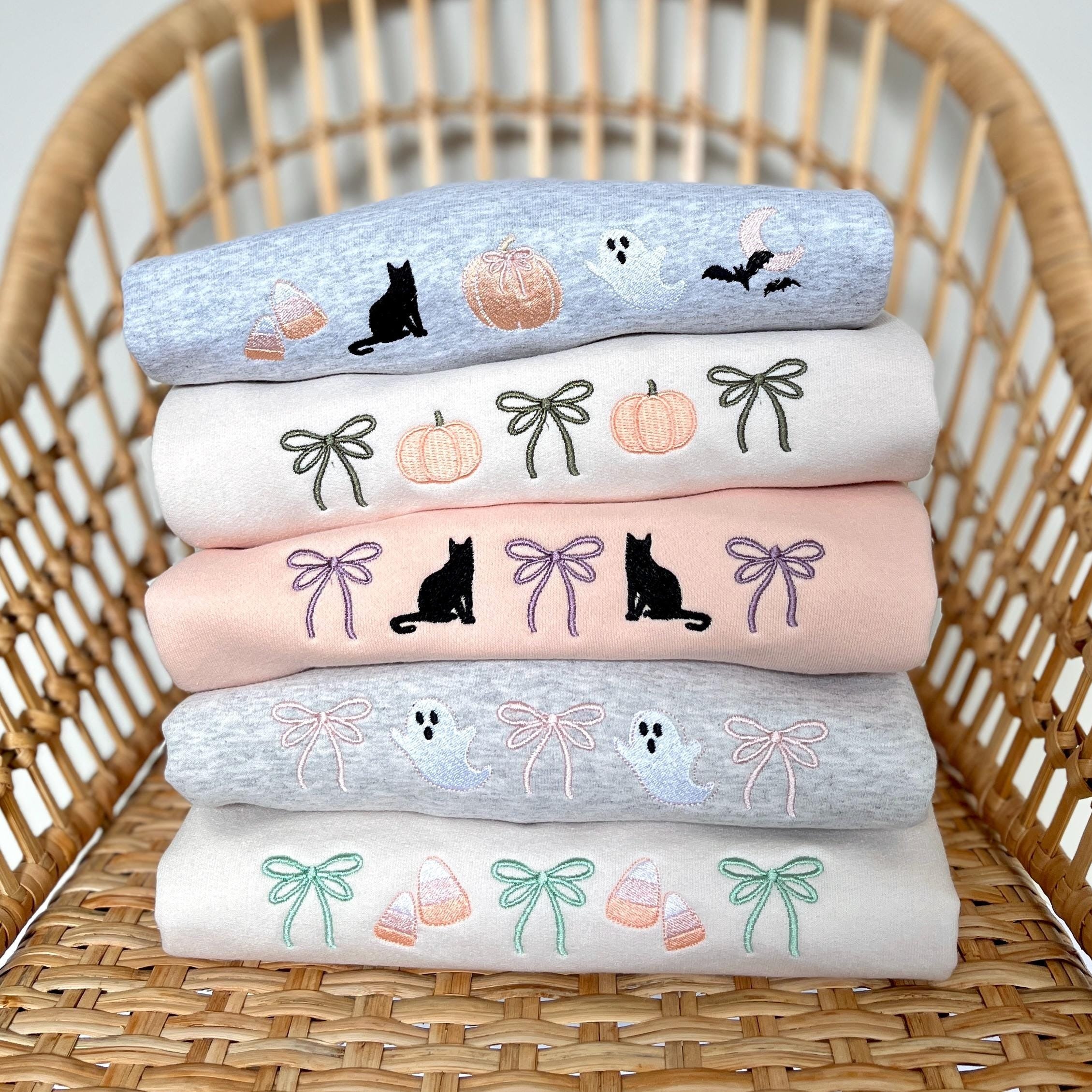 Embroidered Coquette Halloween Icon Crewneck Sweatshirt, Embroidered Halloween Sweater, Spooky Season, Halloween Gifts For Her EBAC24